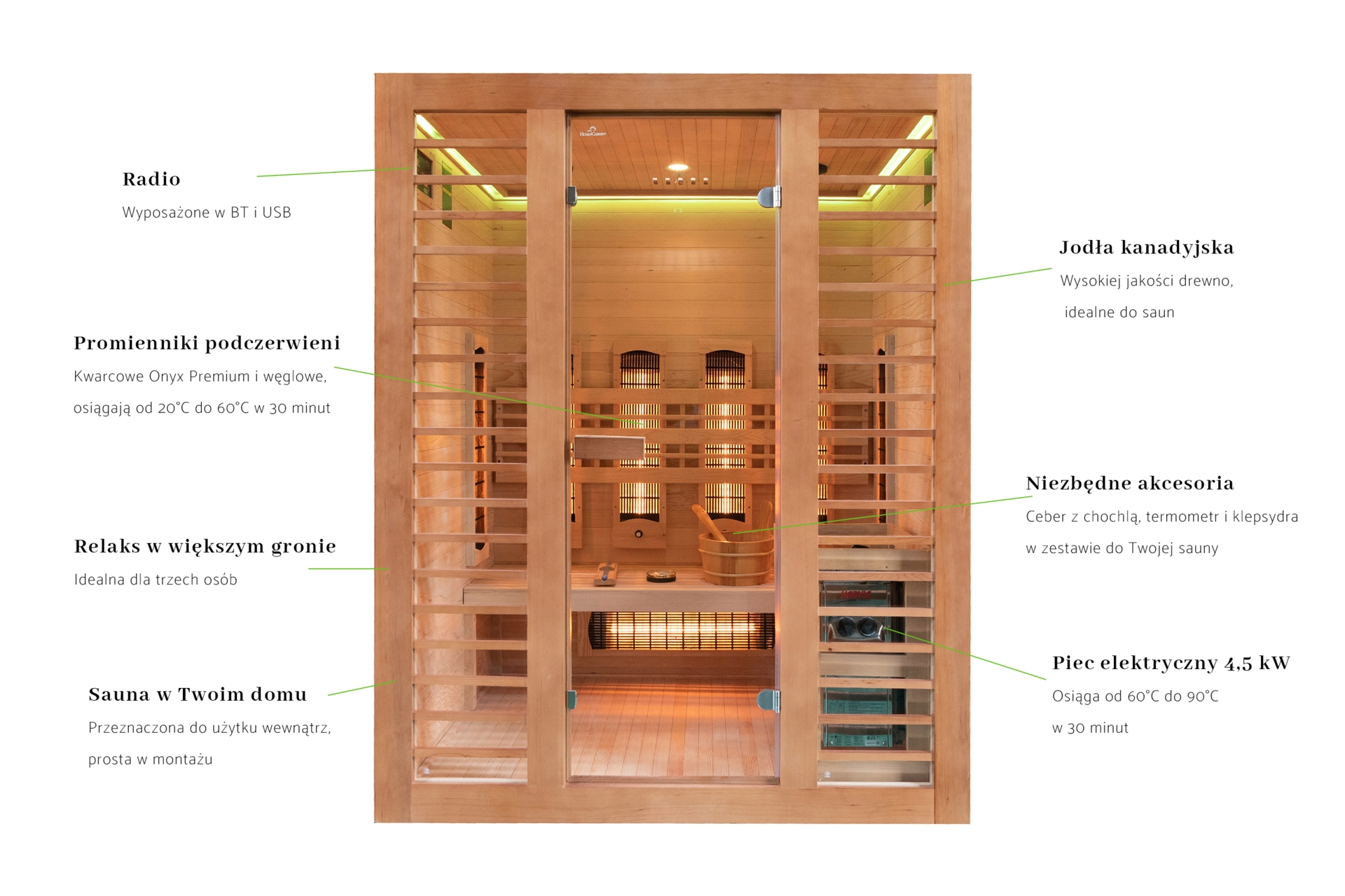 Sauna hybrydowa Nordum Combi 3-osobowa brązowa - fińska i infrared - drewniana Sauna hybrydowa Nordum Combi 3-osobowa brązowa