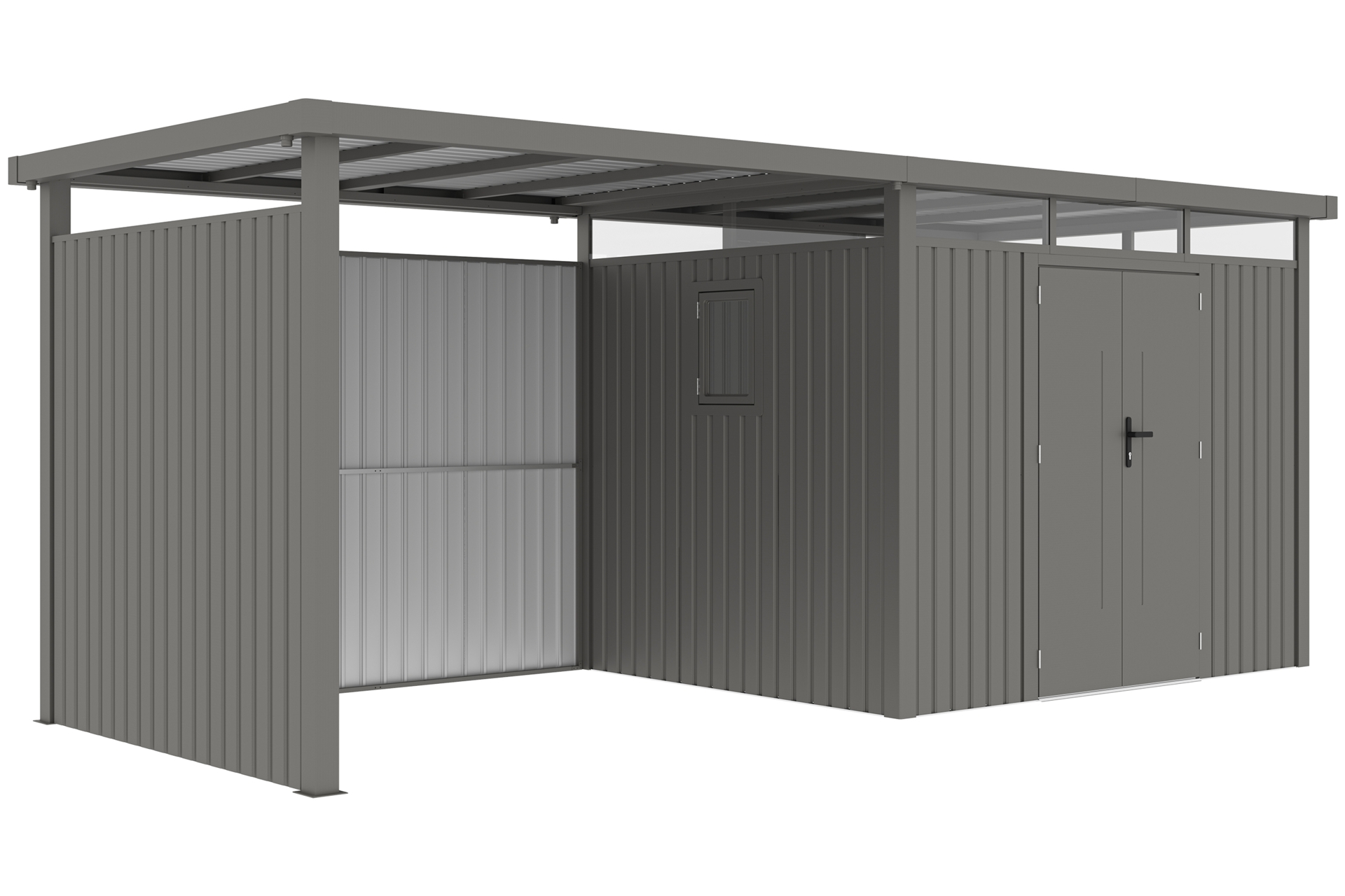 Domek narzędziowy Kopenhaga 569 x 230 cm Silver Grey z wiatą - szary - nowoczesny Domek narzędziowy Kopenhaga 569 x 230 cm Silver Grey z wiatą