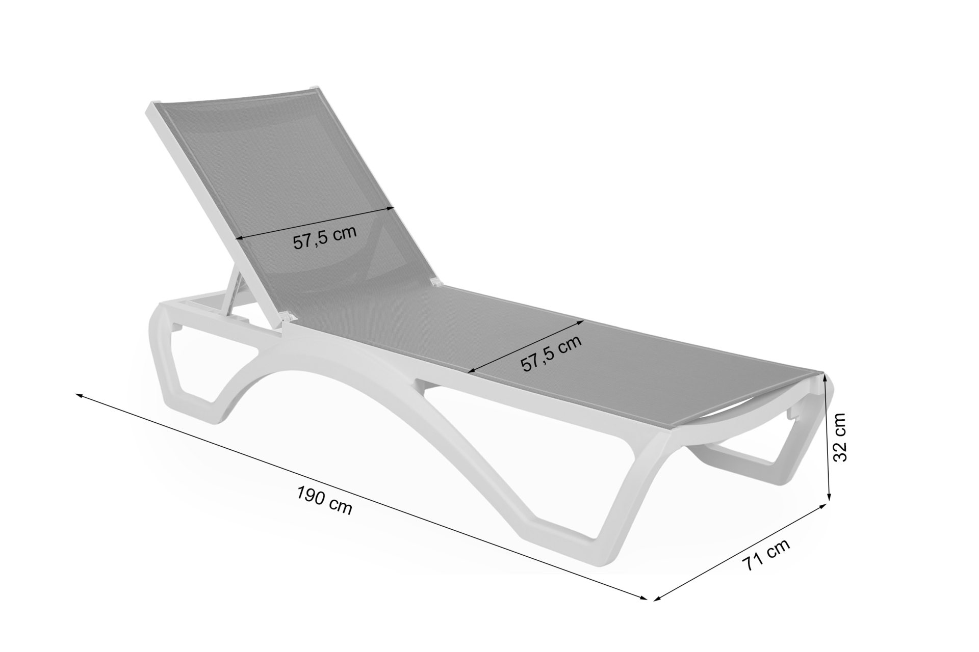 Zestaw leżaków ogrodowych Monako White / Dark Grey ze stolikiem 