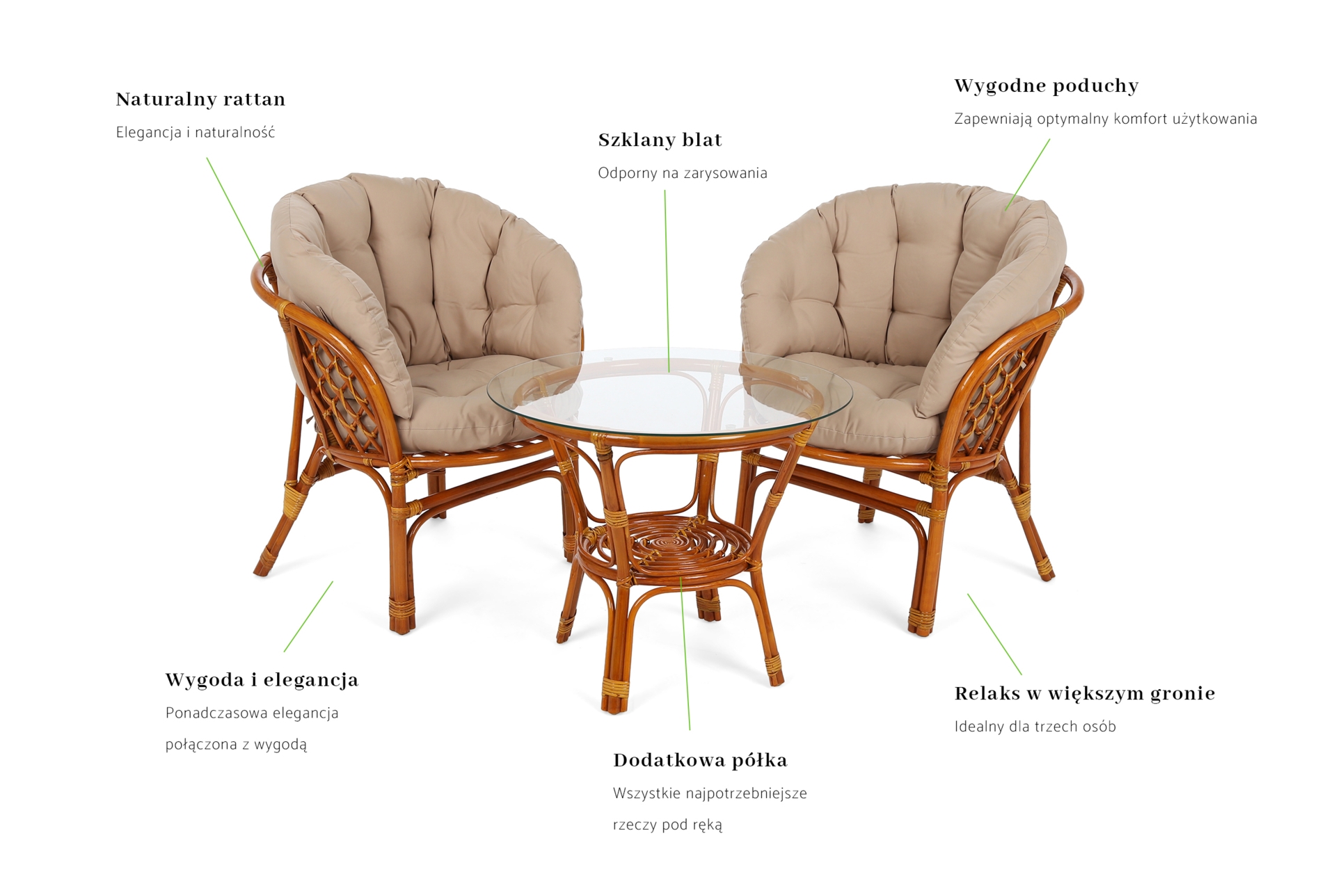 Meble ogrodowe rattanowe Bahama Orange / Latte 2+1