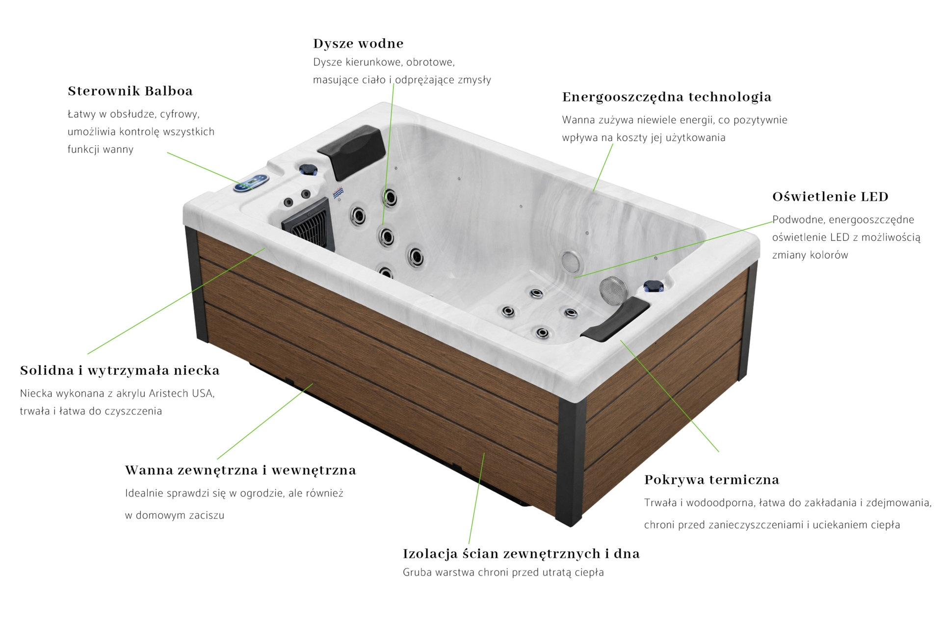 Wanna ogrodowa z hydromasażem Aquess Ellora 1201 Grey / Brown 2-osobowa