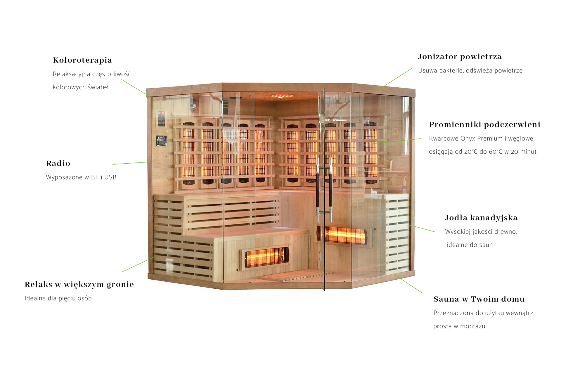 Sauna infrared narożna Nordum Solea 5-osobowa WiFi brązowa