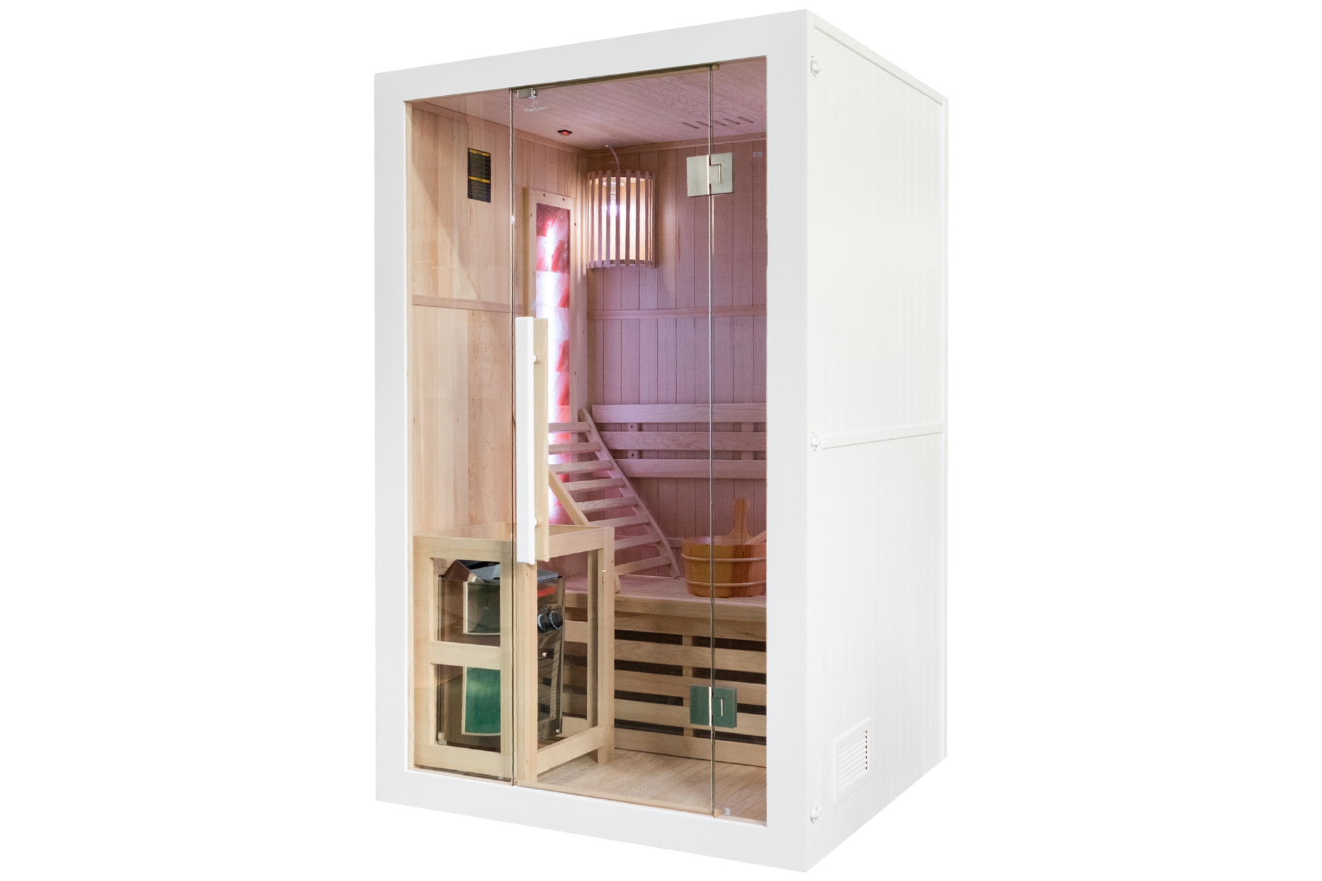 Sauna fińska Nordum Solea 2-osobowa biała - z panelami solnymi - z piecem Sauna fińska Nordum Solea 2-osobowa biała