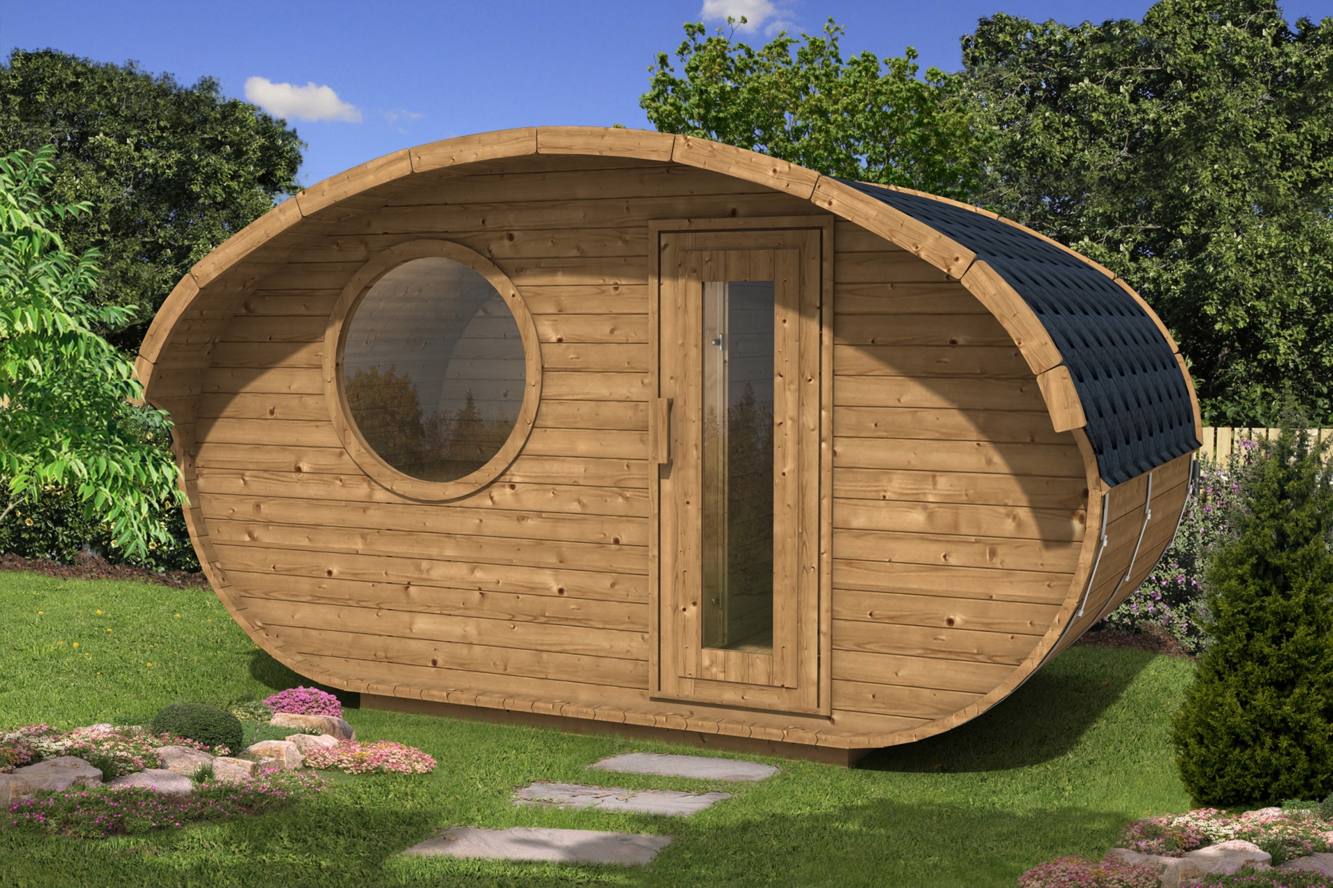 Sauna fińska zewnętrzna Hobbit Medium CLT 240 x 400 cm Sauna fińska zewnętrzna Hobbit Medium CLT 240 x 400 cm