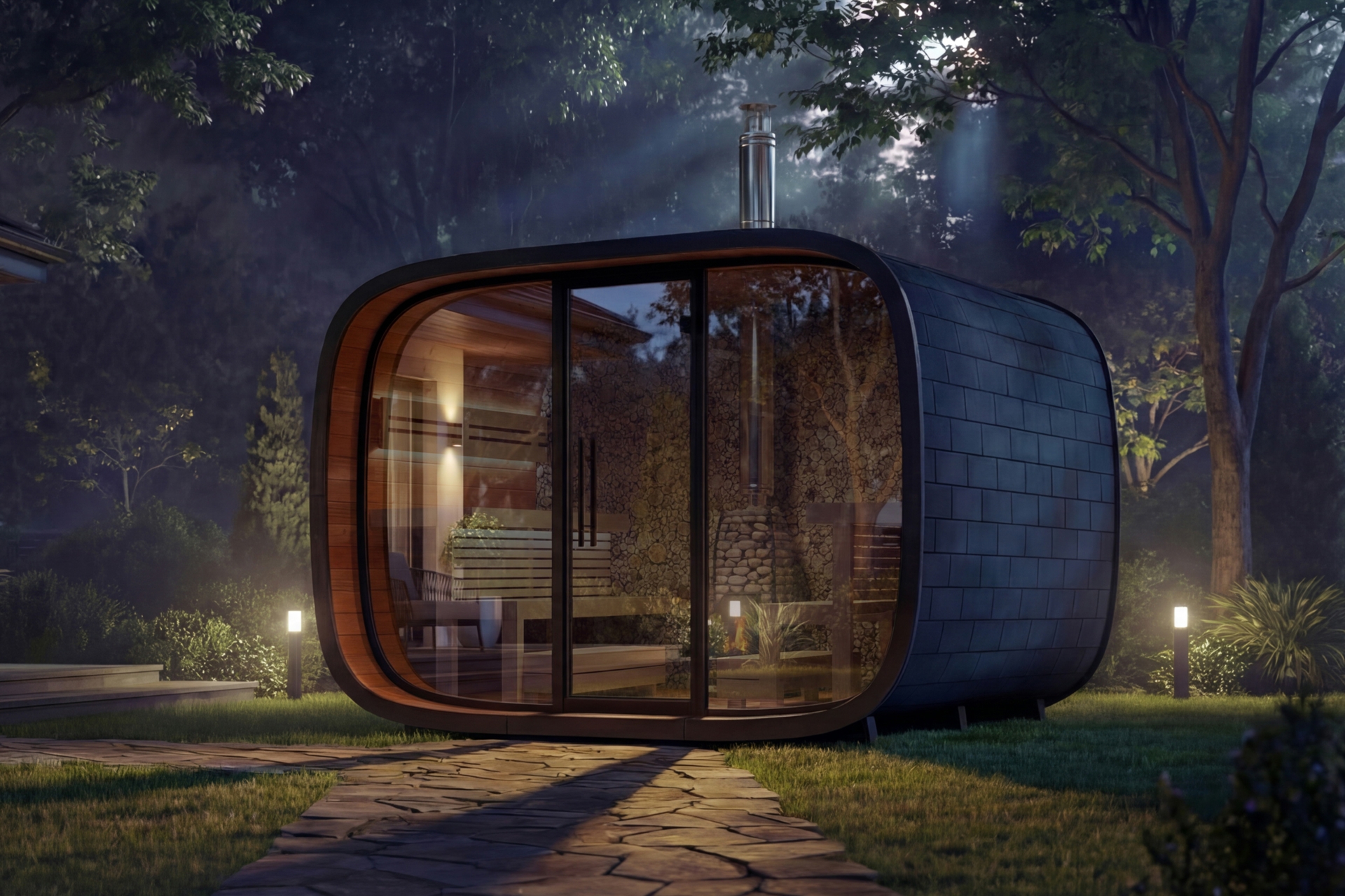 Sauna fińska zewnętrzna Leil® Saunas Round Cube Single 2.0 6-osobowa