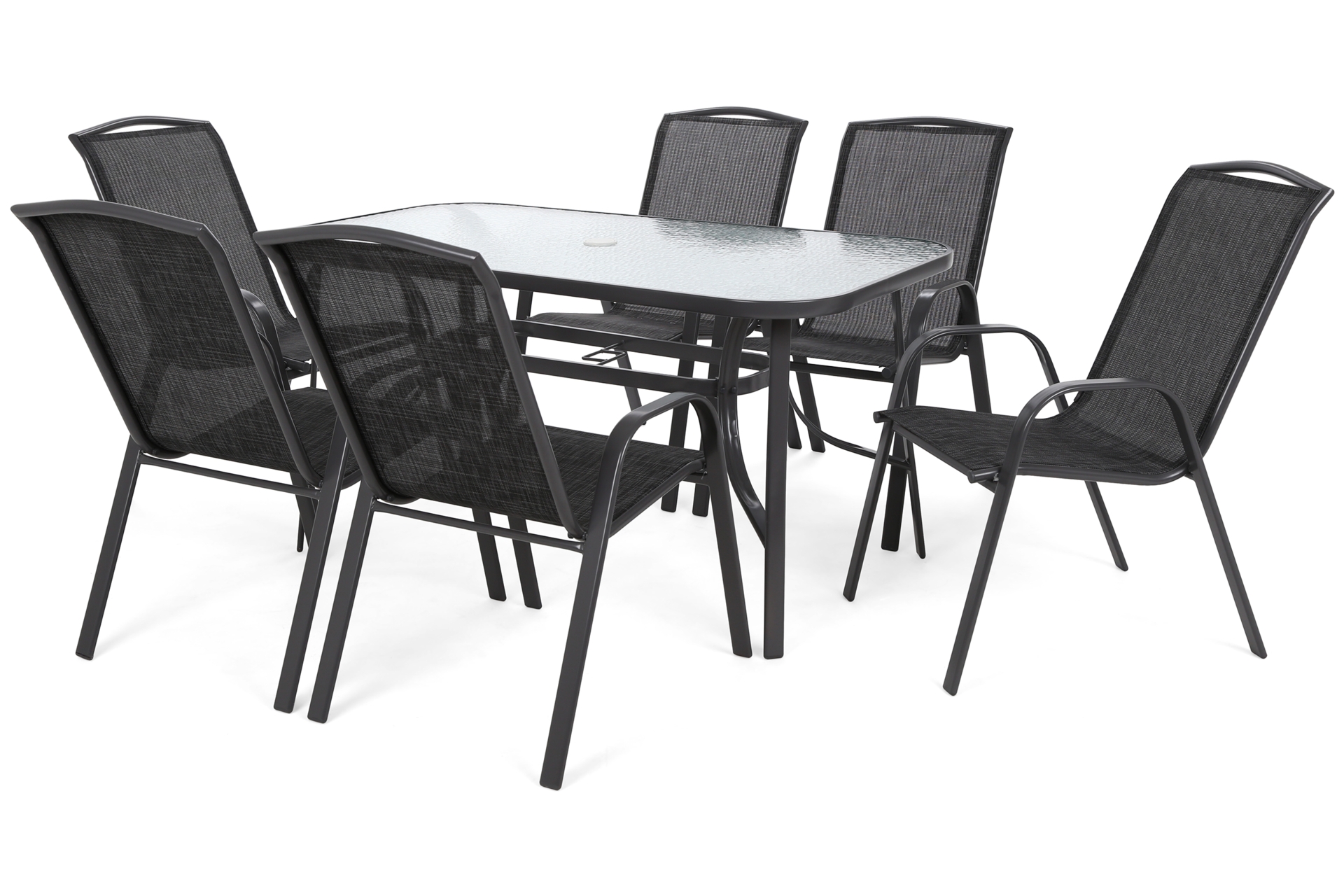 Meble ogrodowe metalowe Sevilla 145 cm Atlanta Grey / Black Melange 6+1