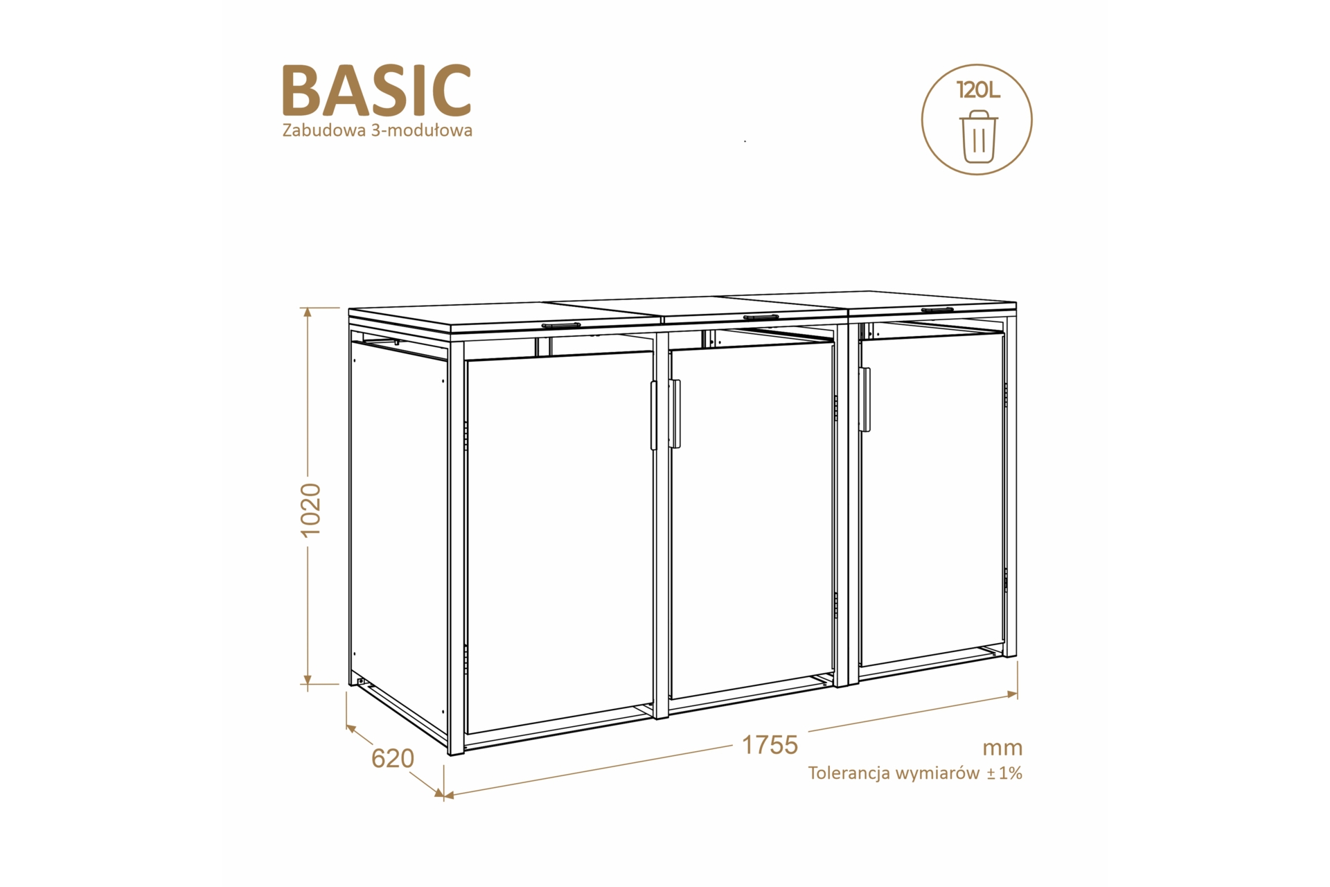 Zabudowa kosza śmietnikowego TOP BOX Basic 3 x 120 l