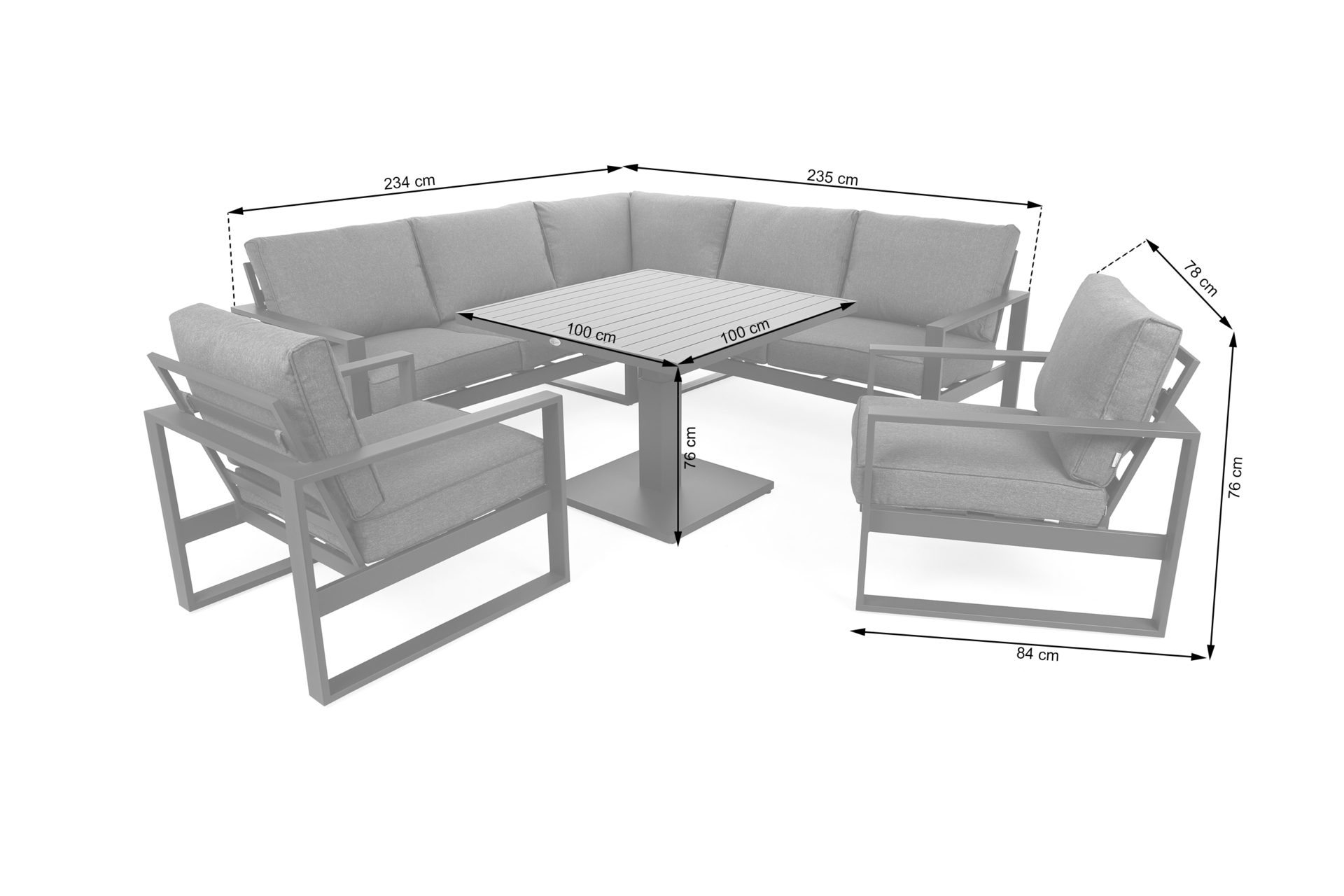 Narożne meble ogrodowe aluminiowe Sorrento Comfort Grey / Grey Melange