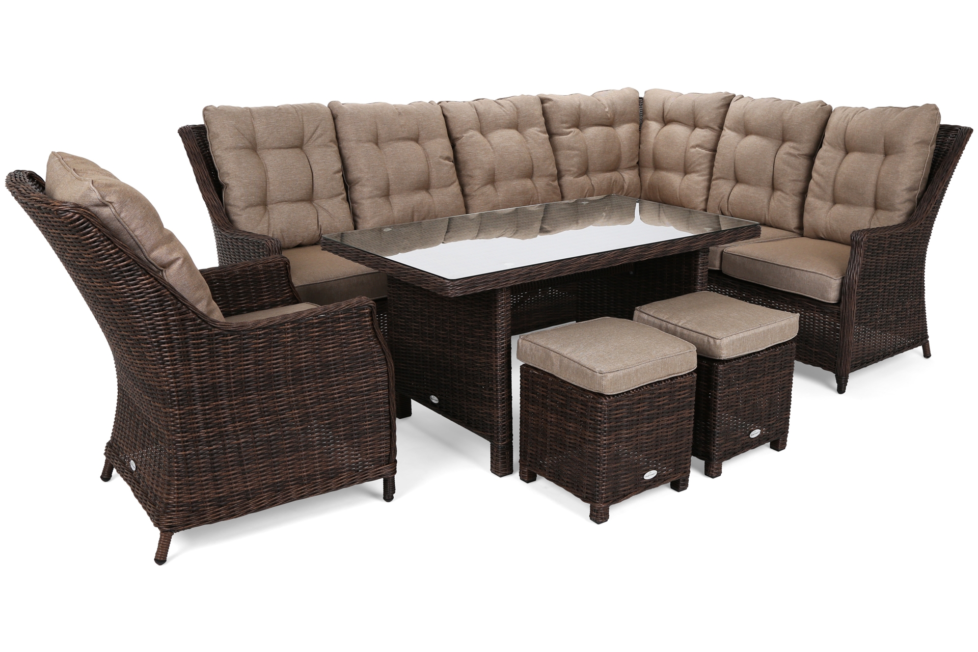 Narożny zestaw mebli ogrodowych prawy Alicante Brown Mat / Brown Melange z pufami