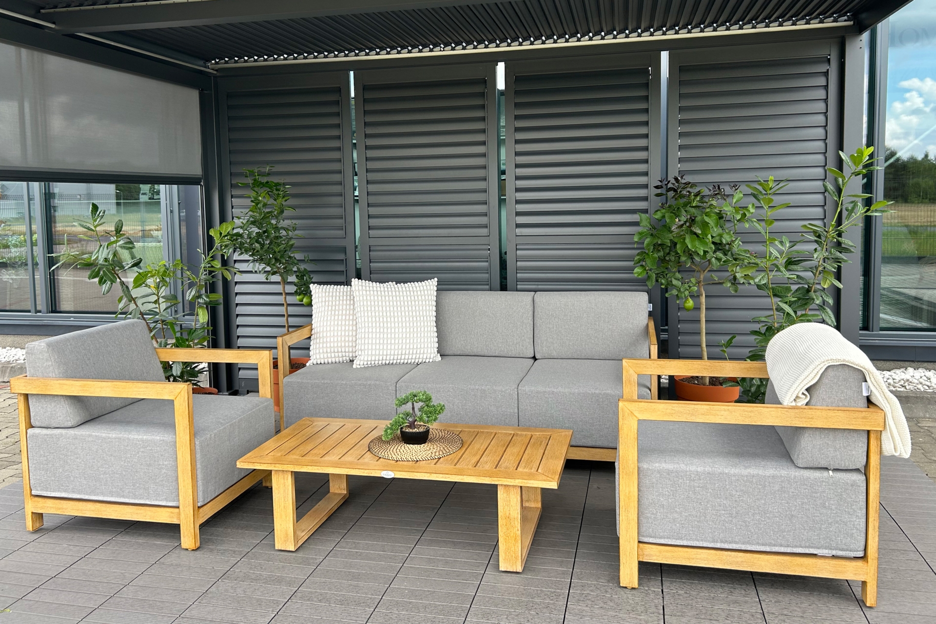 Meble ogrodowe aluminiowe Lyon Teak / Fog Grey