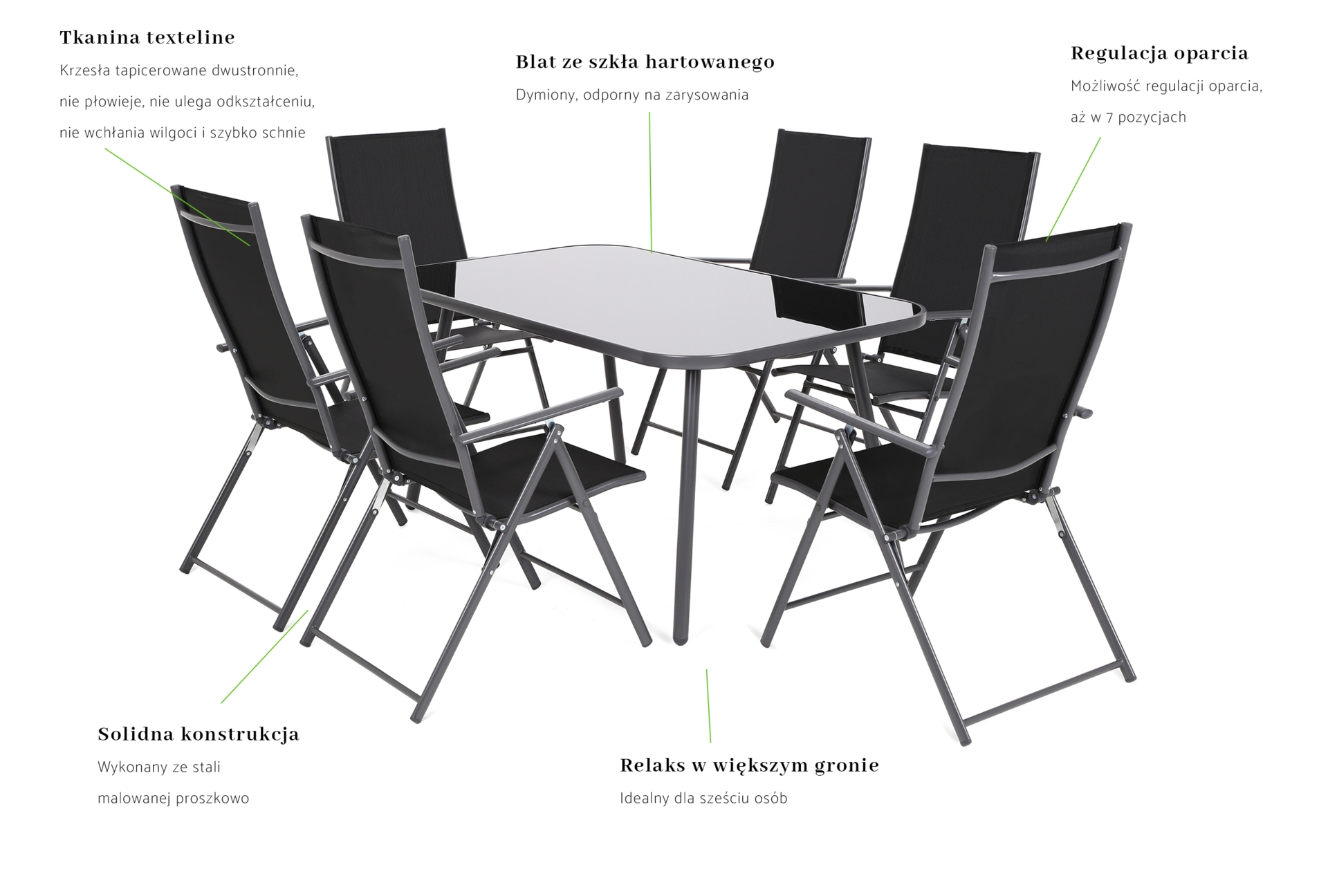 Meble ogrodowe metalowe Casablanca 145 cm Grey / Black 6+1