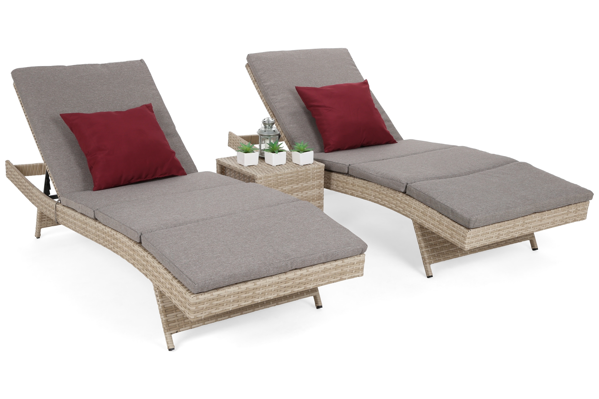 Zestaw leżaków ogrodowych z technorattanu Bora Bora Beige / Beige Melange ze stolikiem