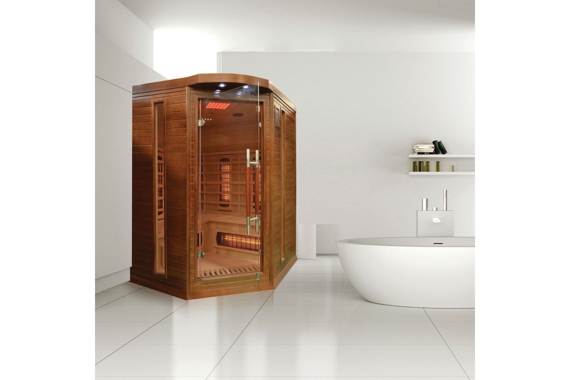 Sauna infrared narożna Nordum Classic 3-osobowa brązowa