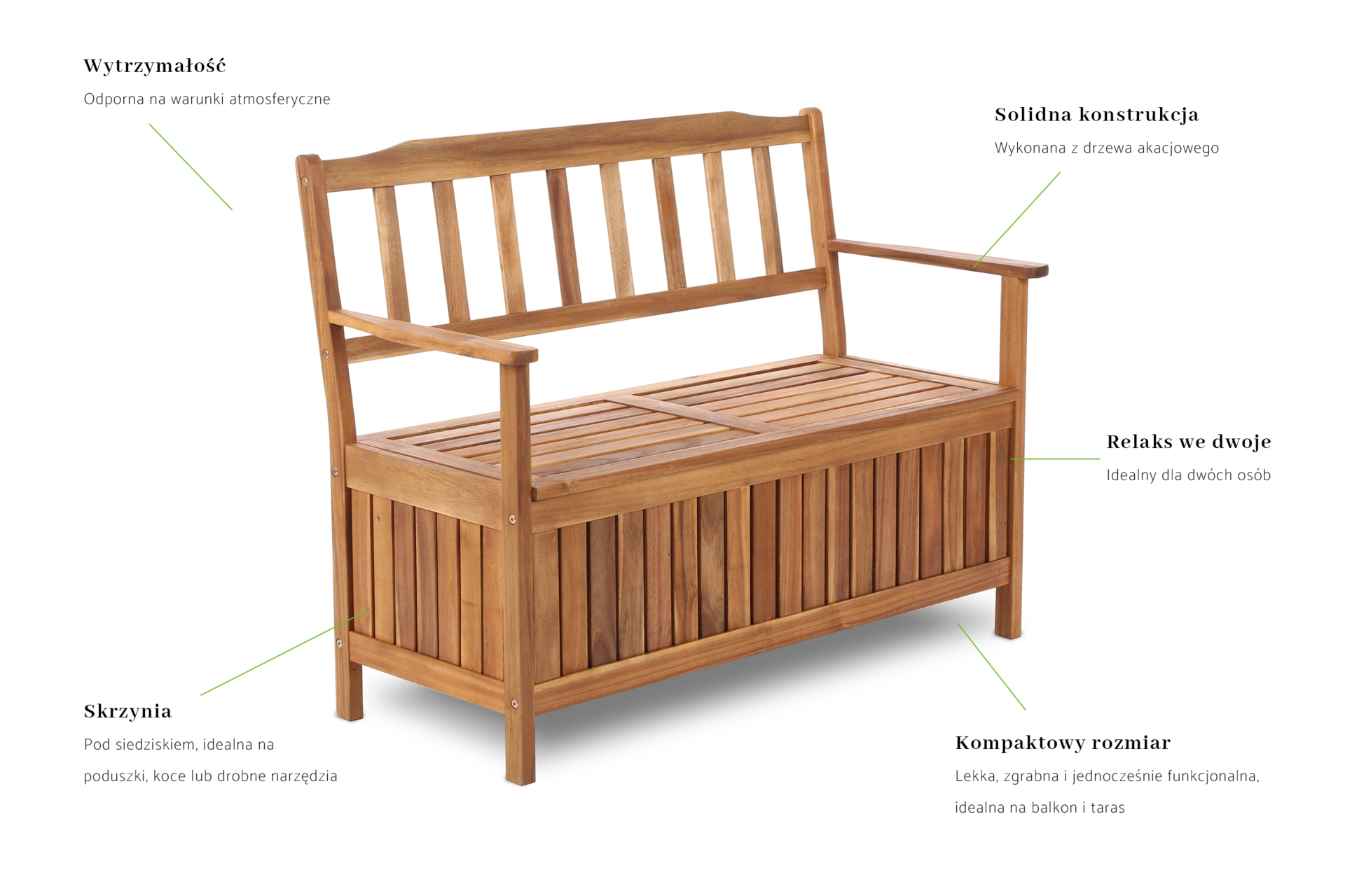 Ławka ogrodowa drewniana Akacja ze skrzynią