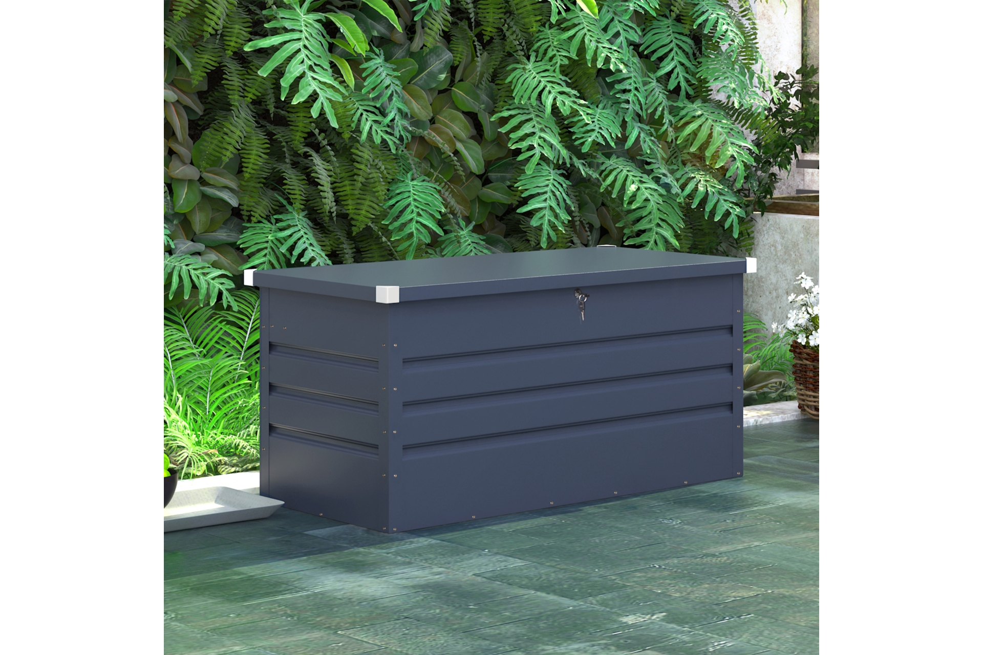 Skrzynia ogrodowa Goteborg XL Grey - szara - metalowa Skrzynia ogrodowa Goteborg XL Grey