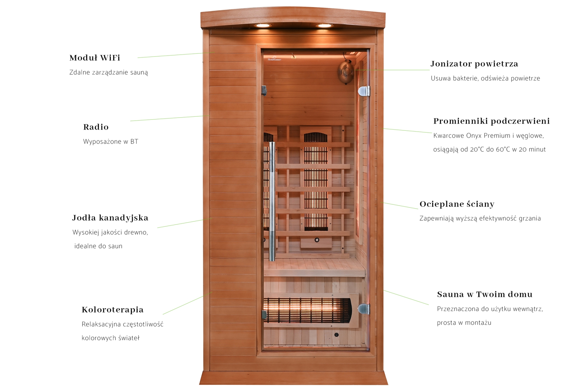 Sauna infrared Nordum Classic 1-osobowa WiFi brązowa - domowa - z panelami solnymi Sauna infrared Nordum Classic 1-osobowa WiFi brązowa