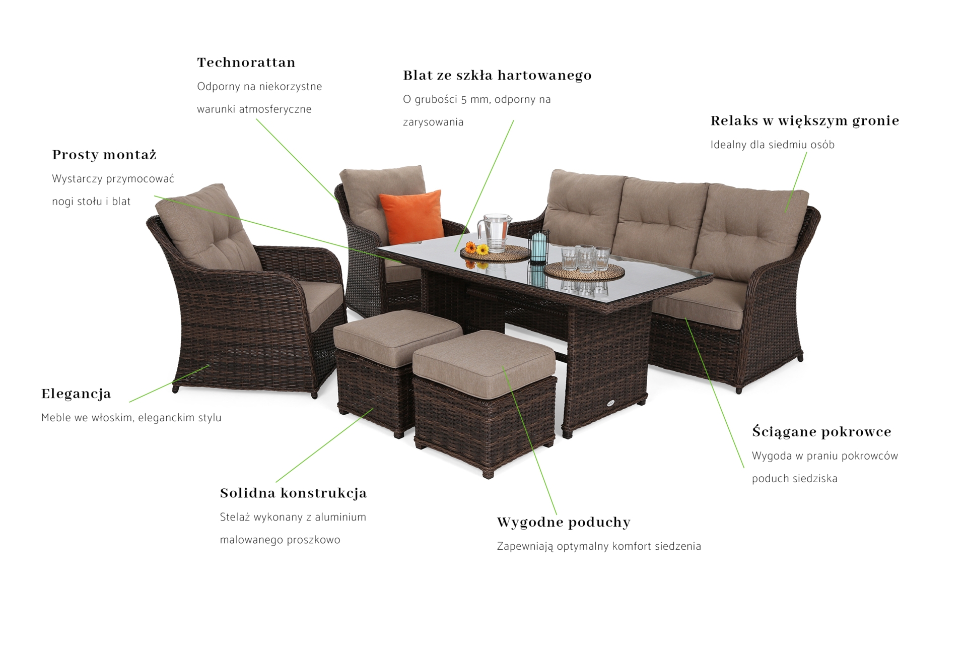 Meble ogrodowe technorattanowe Bergamo Brown Mat / Brown Melange