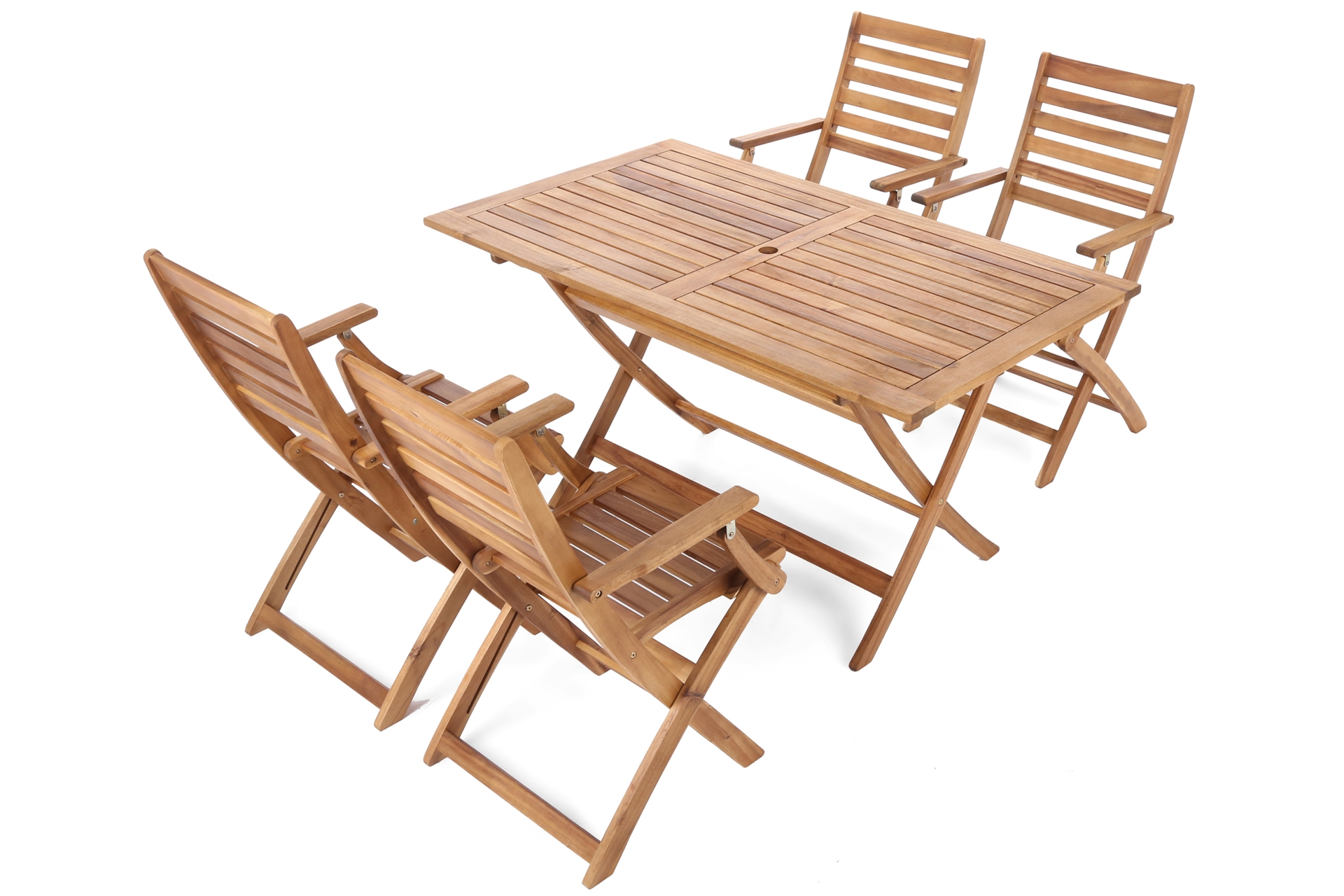 Meble ogrodowe drewniane Akacja - 4-osobowy zestaw na taras, składany. Meble ogrodowe drewniane Akacja Cross 4+1