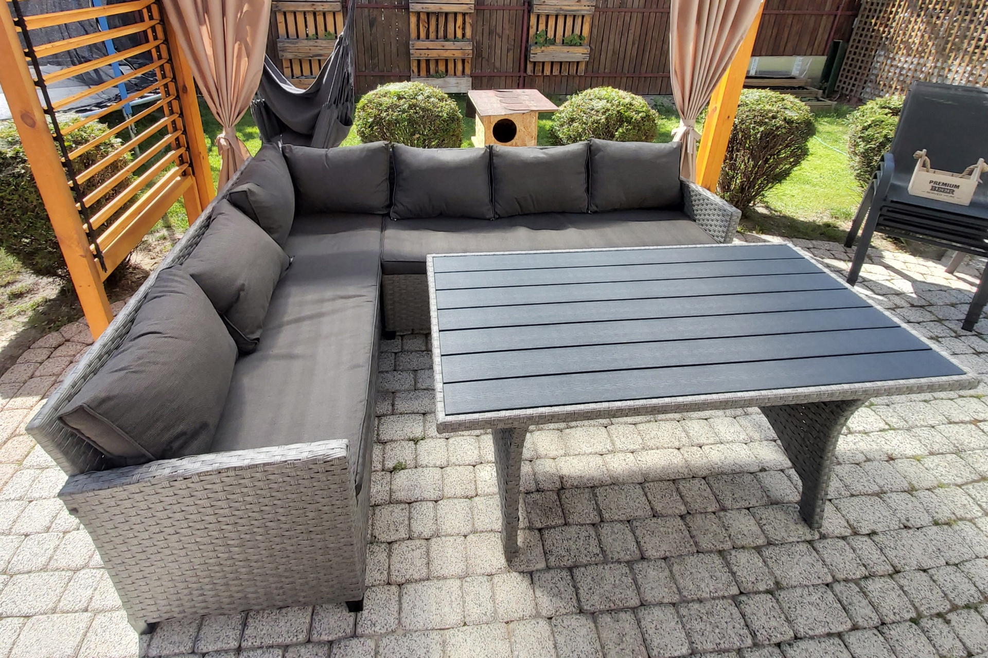 Narożne meble ogrodowe technorattanowe Lagos Muddy Grey / Black Melange