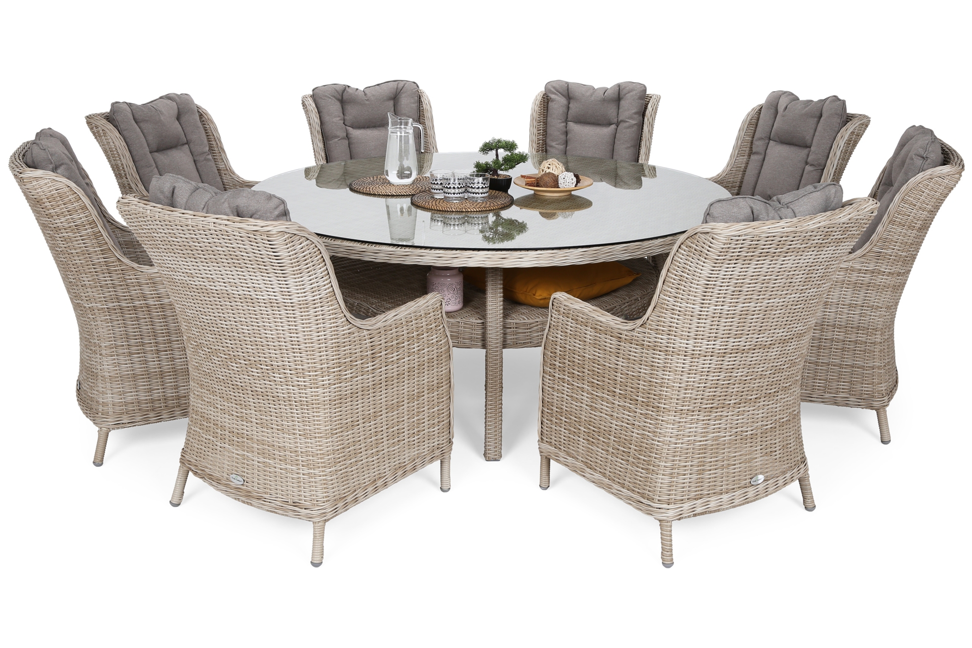 Meble ogrodowe technorattanowe Bristol Round Elegant 180 cm Beige / Beige Melange 8+1 - beżowe - dla 8 osób Meble ogrodowe technorattanowe Bristol Round Elegant 180 cm Beige / Beige Melange 8+1