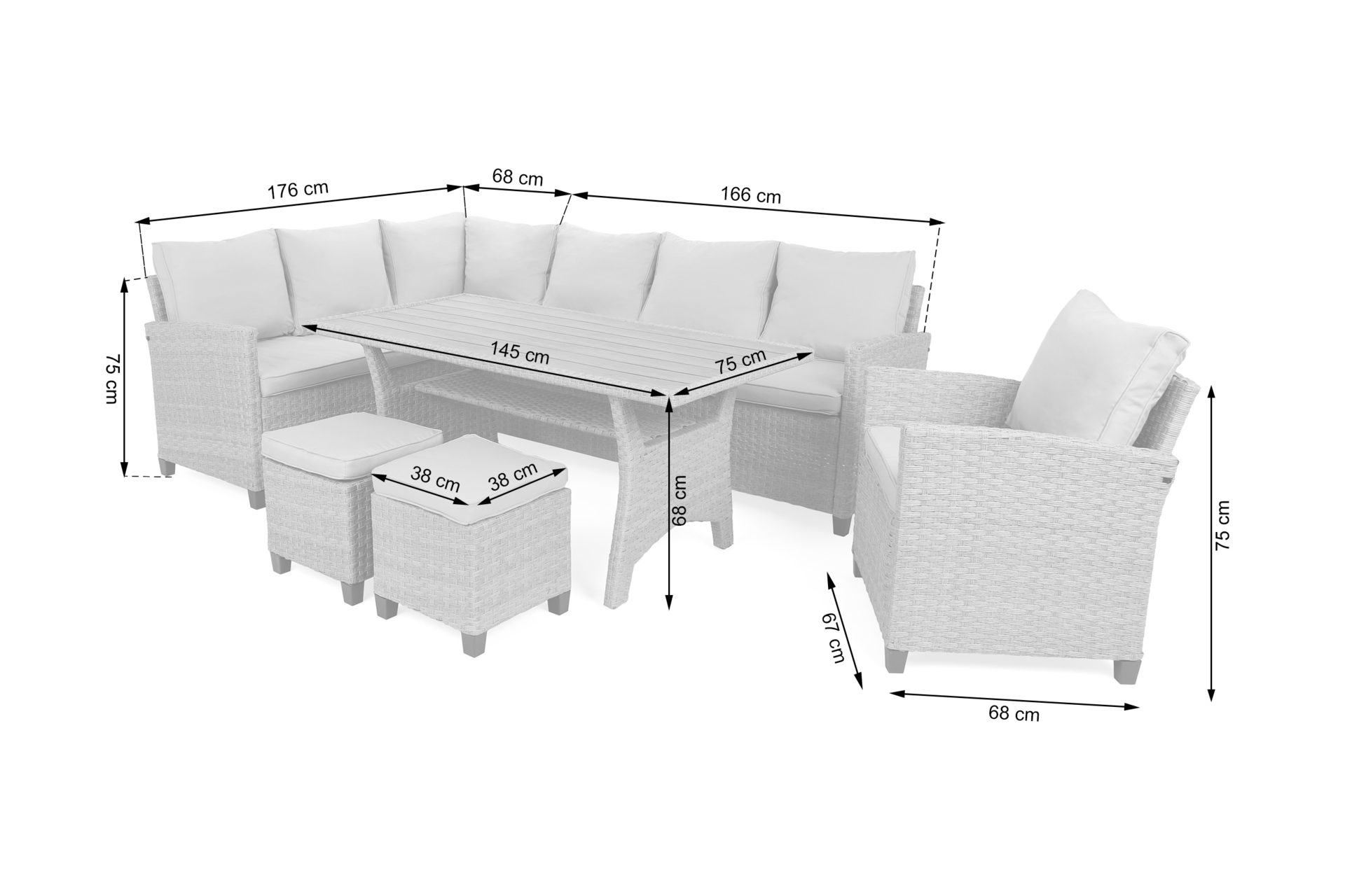 Narożne meble ogrodowe technorattanowe Lagos Beige / Ecru - dla 9 osób - beżowy Narożne meble ogrodowe technorattanowe Lagos Beige / Ecru