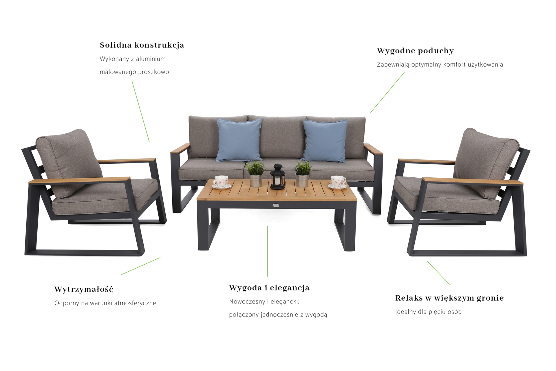 Meble ogrodowe aluminiowe Rimini Dark Grey / Beige Melange