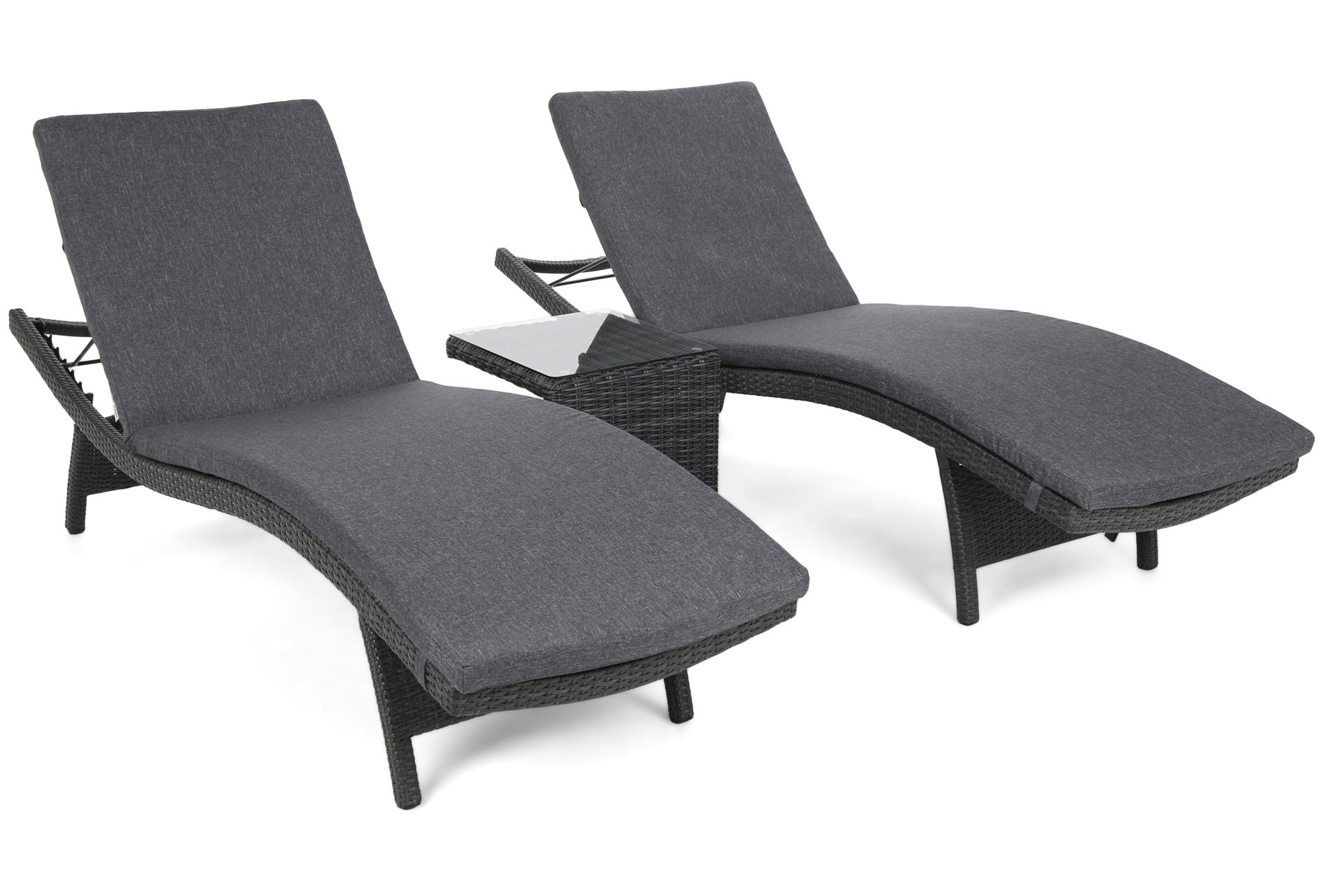 Zestaw leżaków ogrodowych z technorattanu Marbella Grey / Grey Melange ze stolikiem