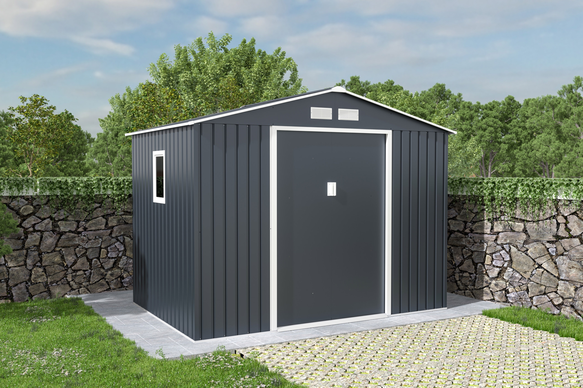 Domek narzędziowy szary Oslo 277 x 191 cm Domek narzędziowy Oslo 277 x 191 cm Grey