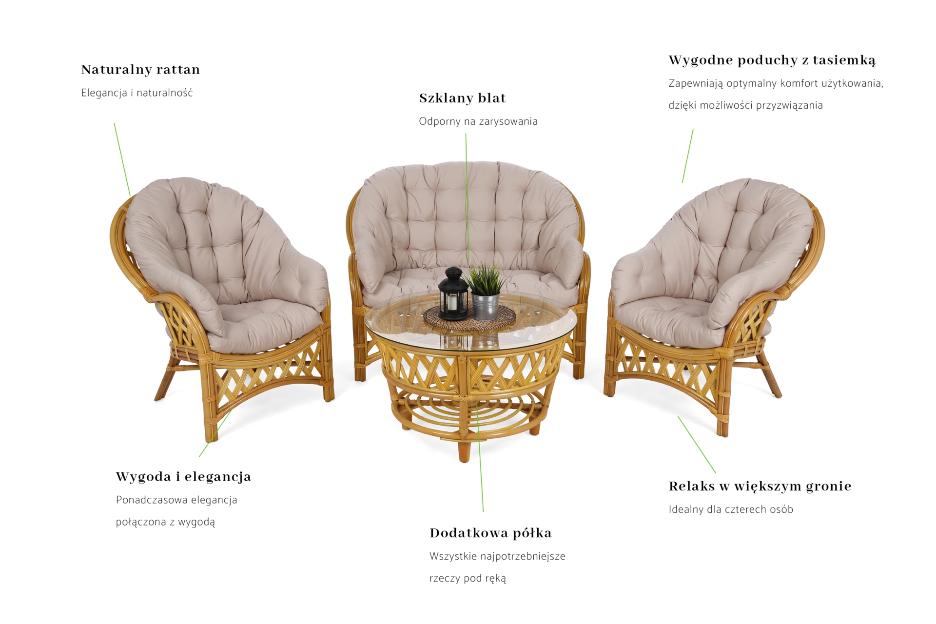 Meble ogrodowe rattanowe Diego Honey / Cream 3+1