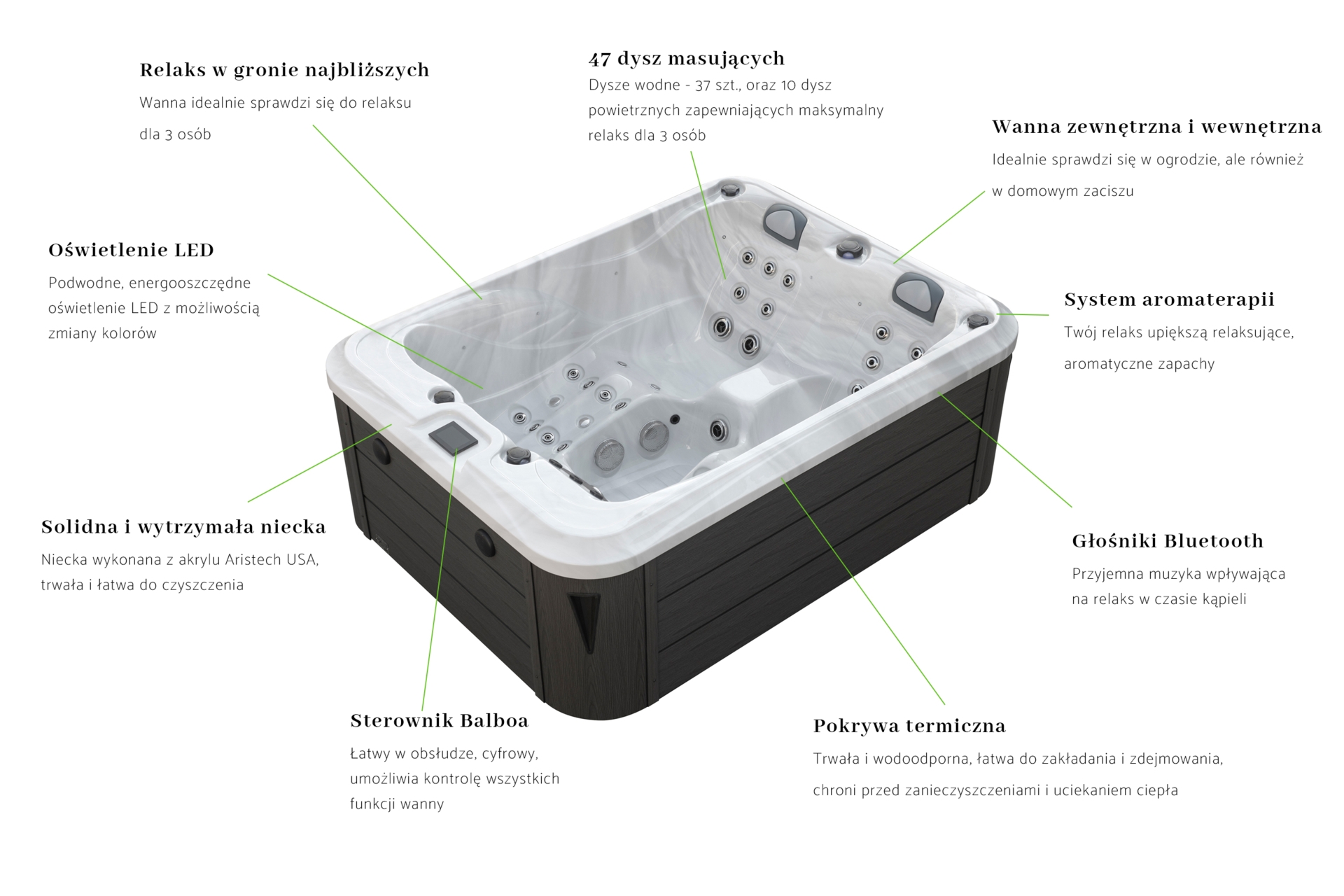 Wanna ogrodowa z hydromasażem Aquess Nevara 2752 3-osobowa