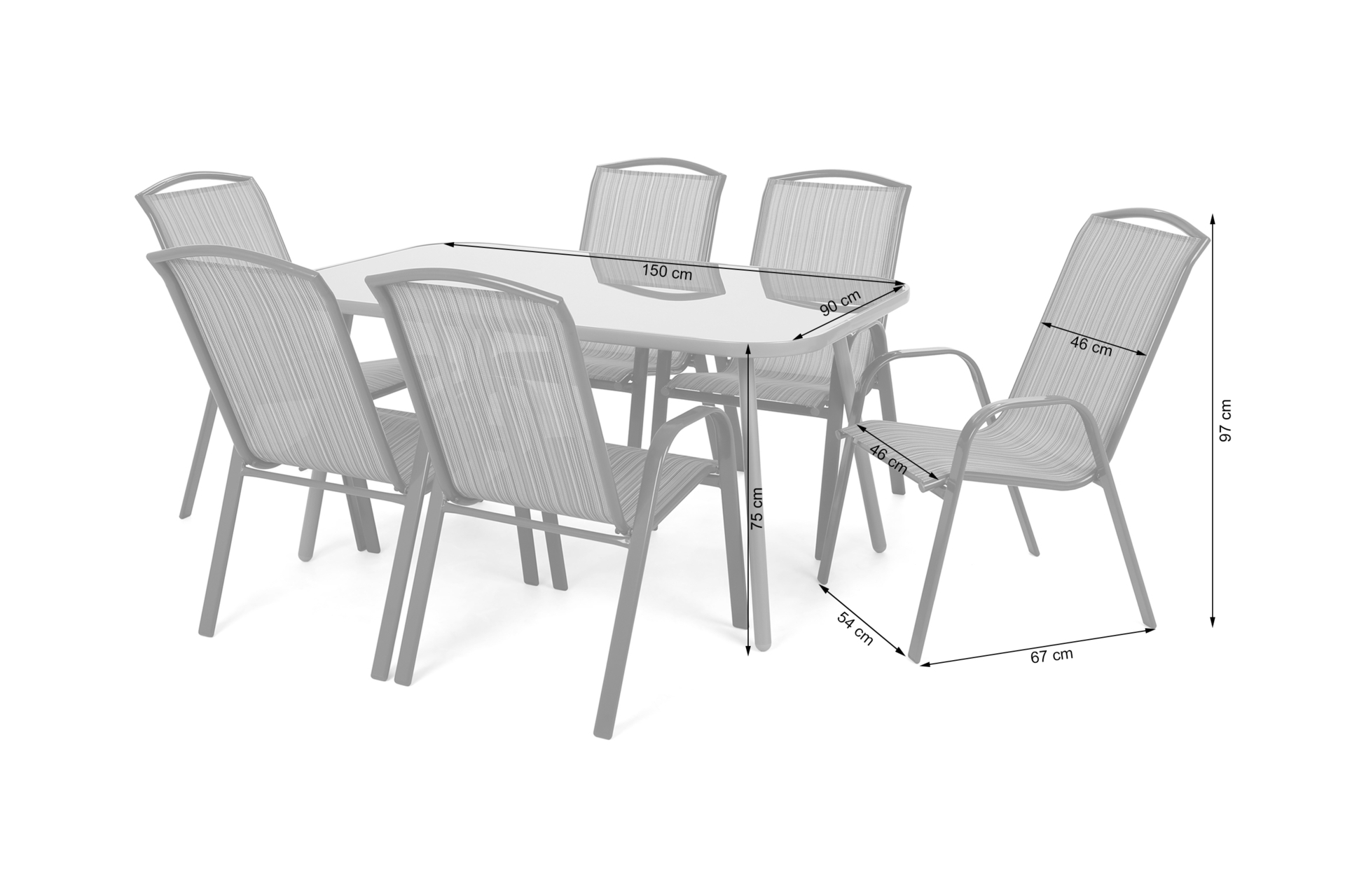 Meble ogrodowe metalowe Casablanca 150 cm Silver / Taupe Atlanta Grey / Beige Striped 6+1