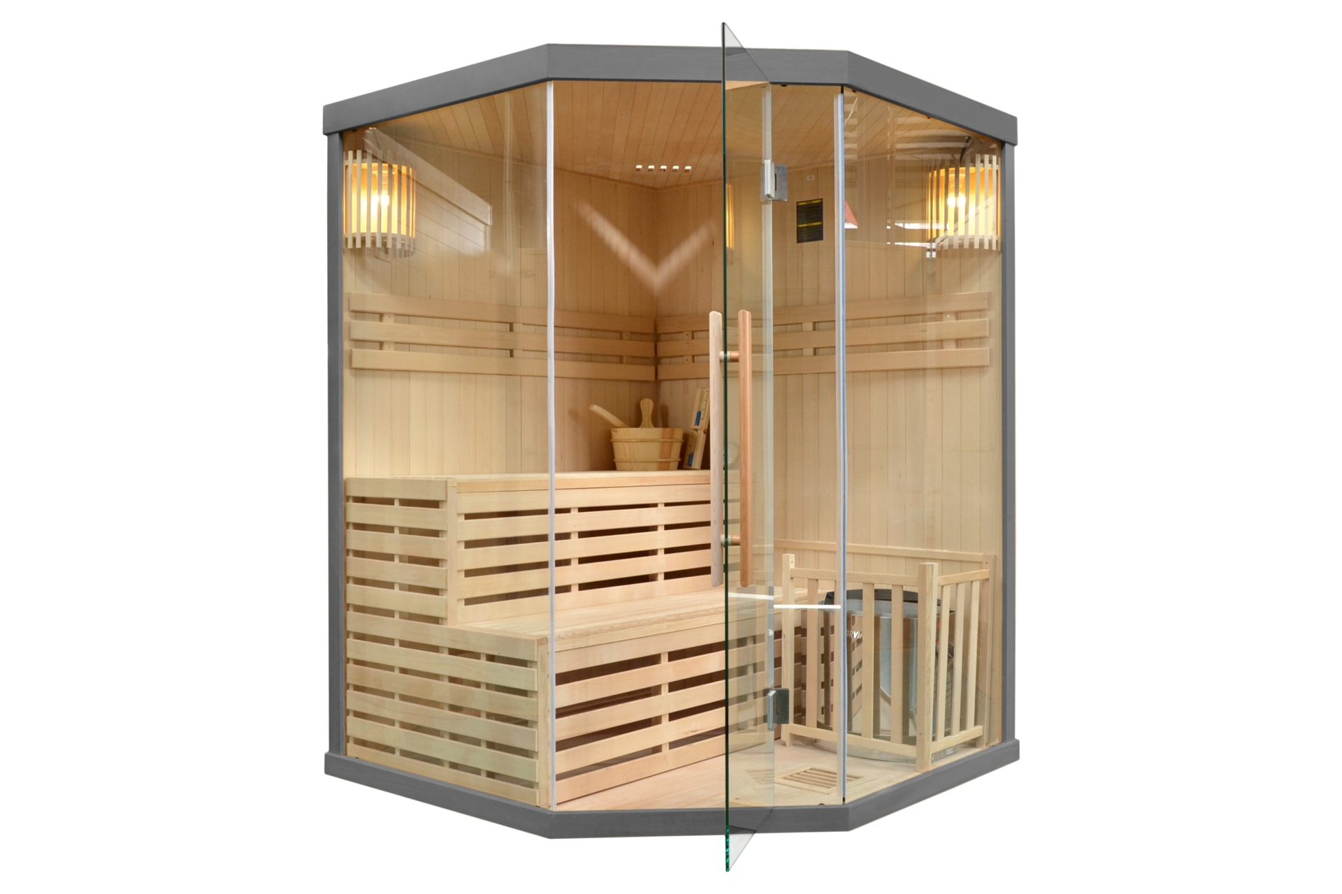 Sauna fińska narożna EA3C Grey z piecem