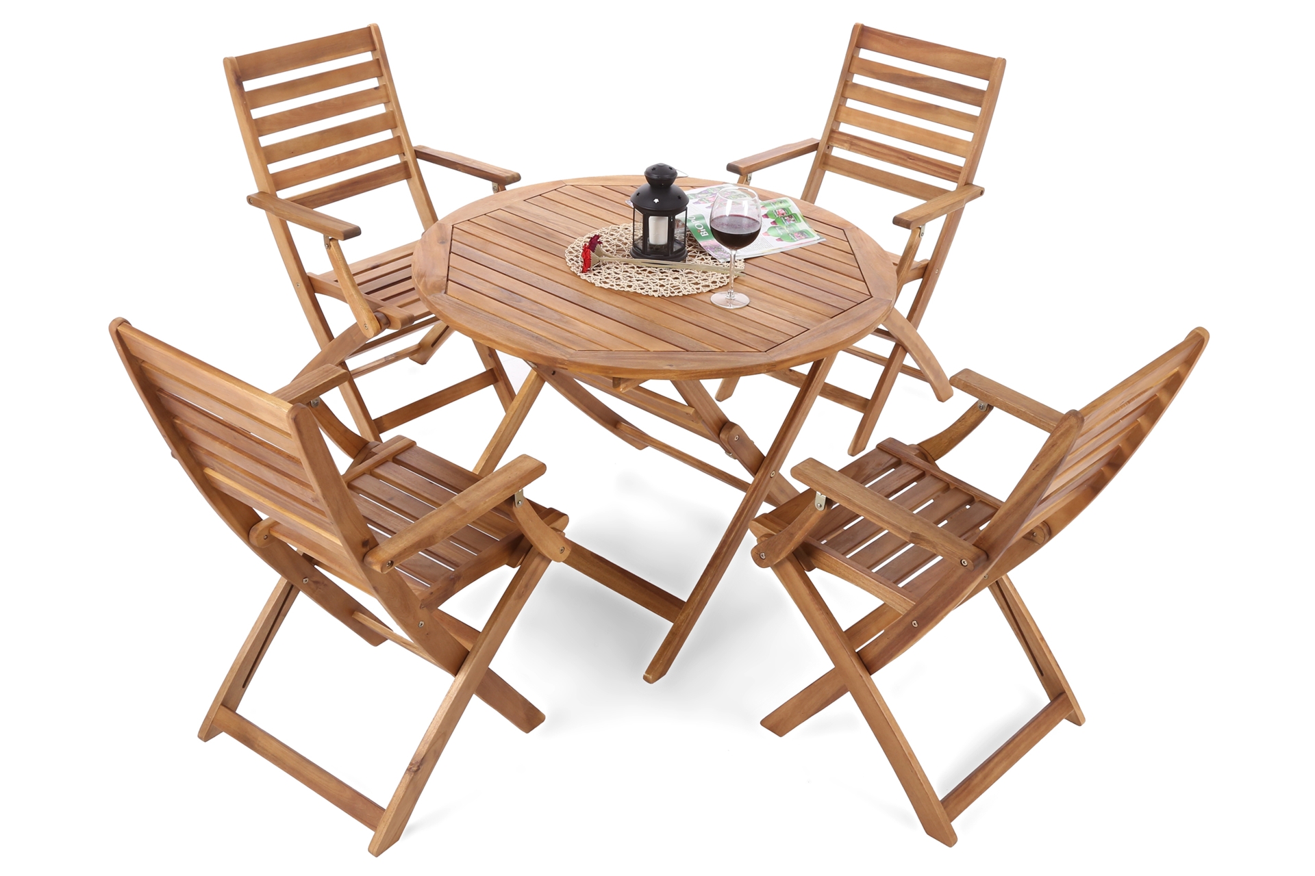 Meble ogrodowe drewniane Akacja Round Cross 4+1