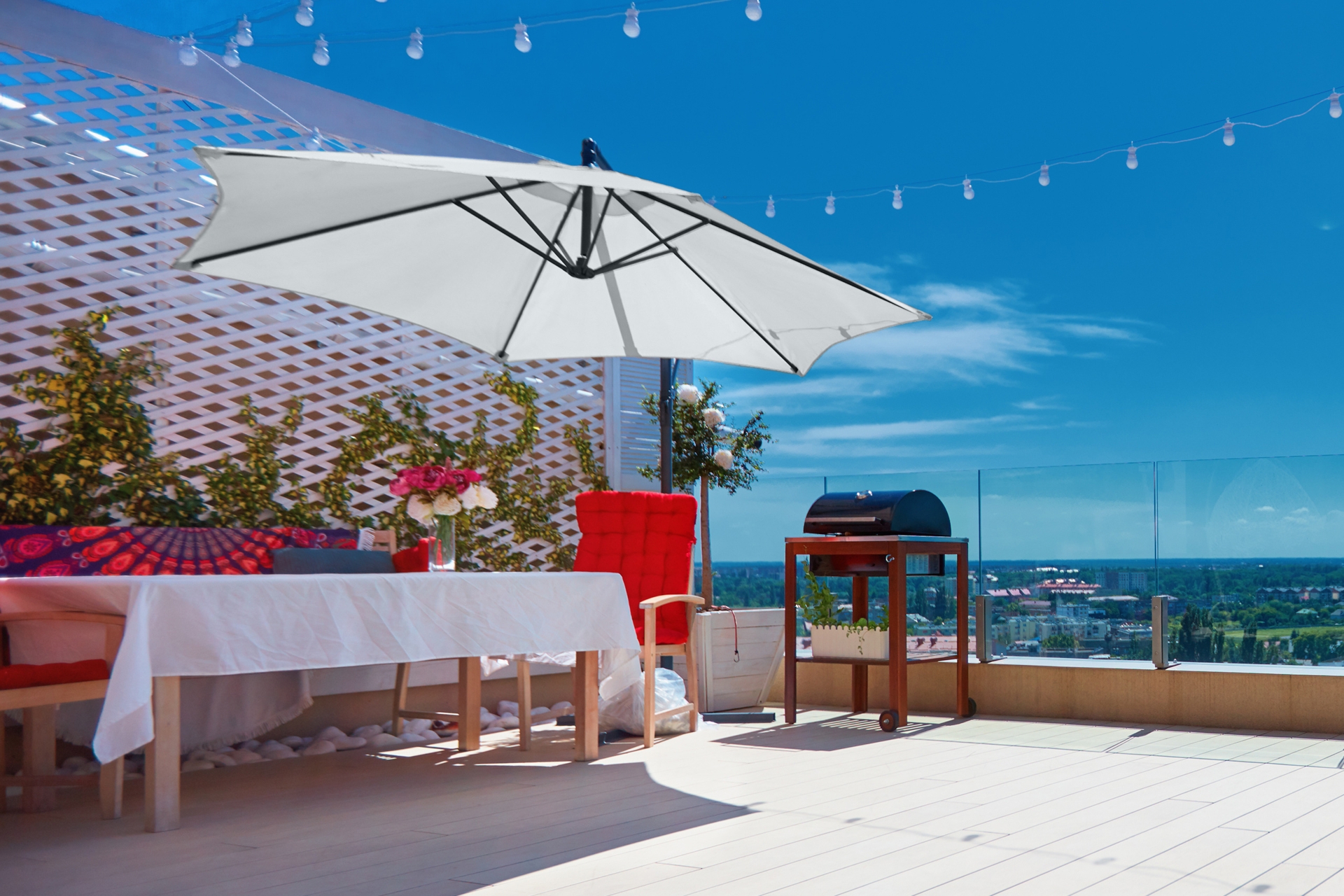 Parasol ogrodowy Malabo 300 cm Grey / Light Grey z podstawą