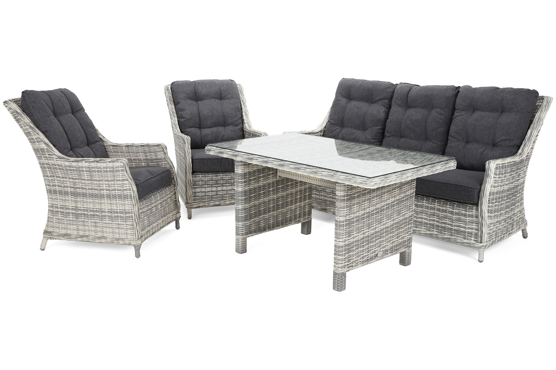 Jasnoszary zestaw wypoczynkowy Alicante dla 5-6 osób z technorattanu - sofa i fotele Meble ogrodowe technorattanowe Alicante Light Grey / Grey Melange