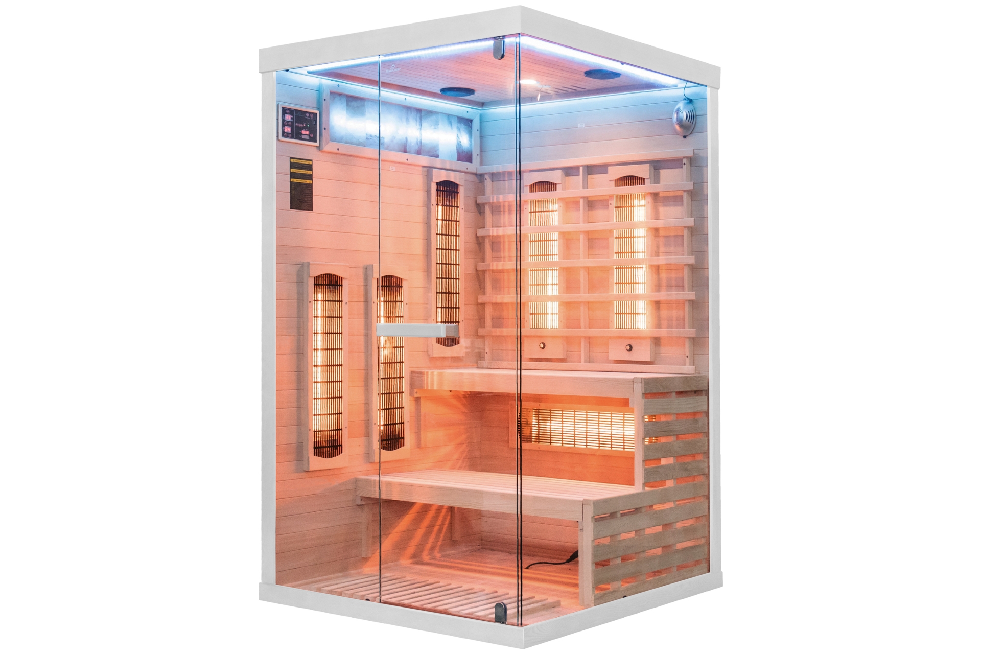 Sauna infrared narożna Nordum Pure 2-osobowa biała - z piecem - drewniana Sauna infrared narożna Nordum Pure 2-osobowa biała