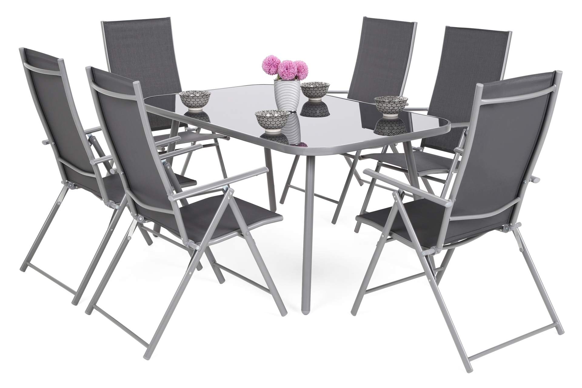 Meble ogrodowe metalowe Casablanca Silver / Grey - 150 cm - 6 osób Meble ogrodowe metalowe Casablanca 150 cm Silver / Grey 6+1