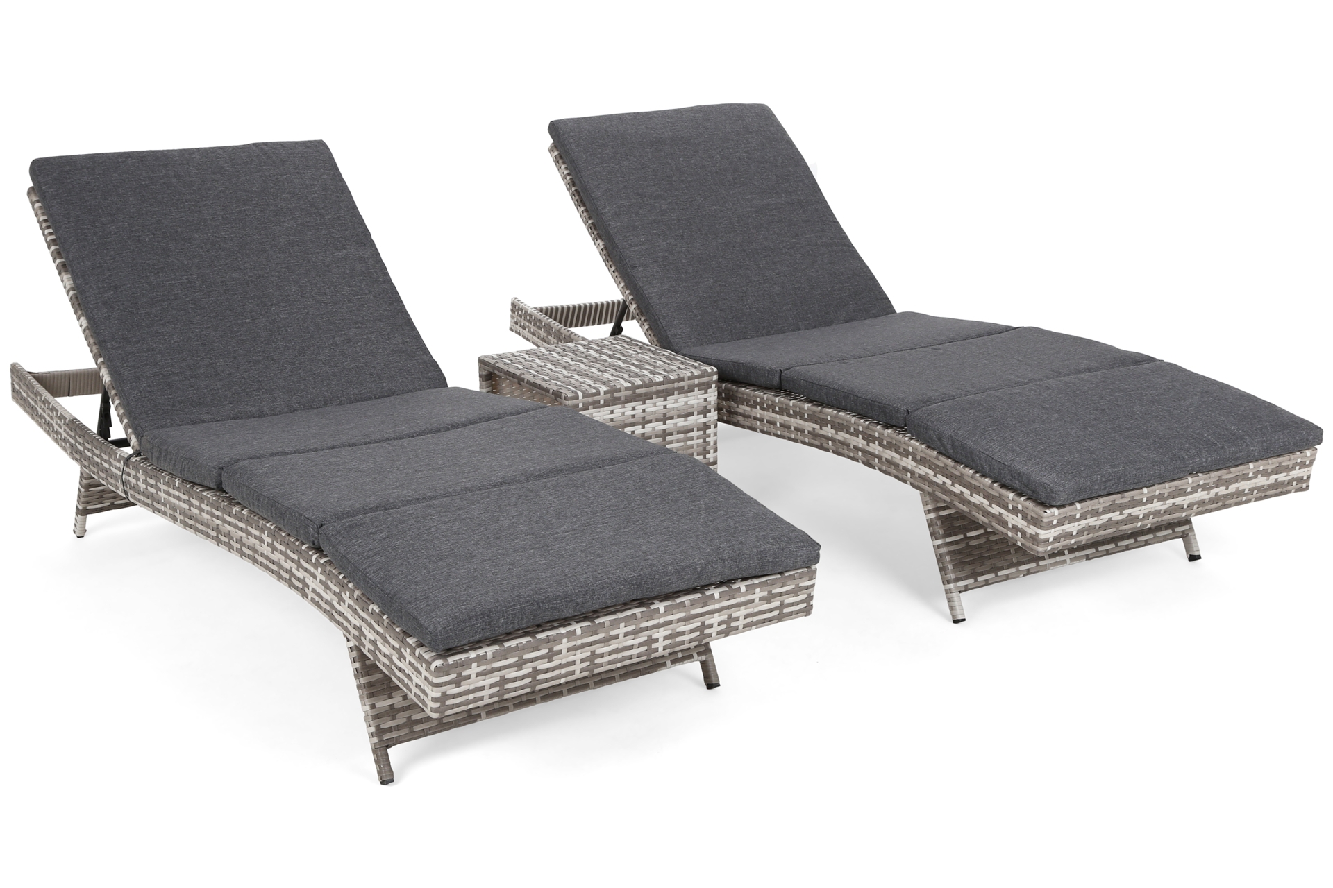 Zestaw leżanek ogrodowych Bora Bora Light Grey / Grey Melange ze stolikiem - jasnoszary - dwuosobowy Zestaw leżaków ogrodowych z technorattanu Bora Bora Light Grey / Grey Melange ze stolikiem
