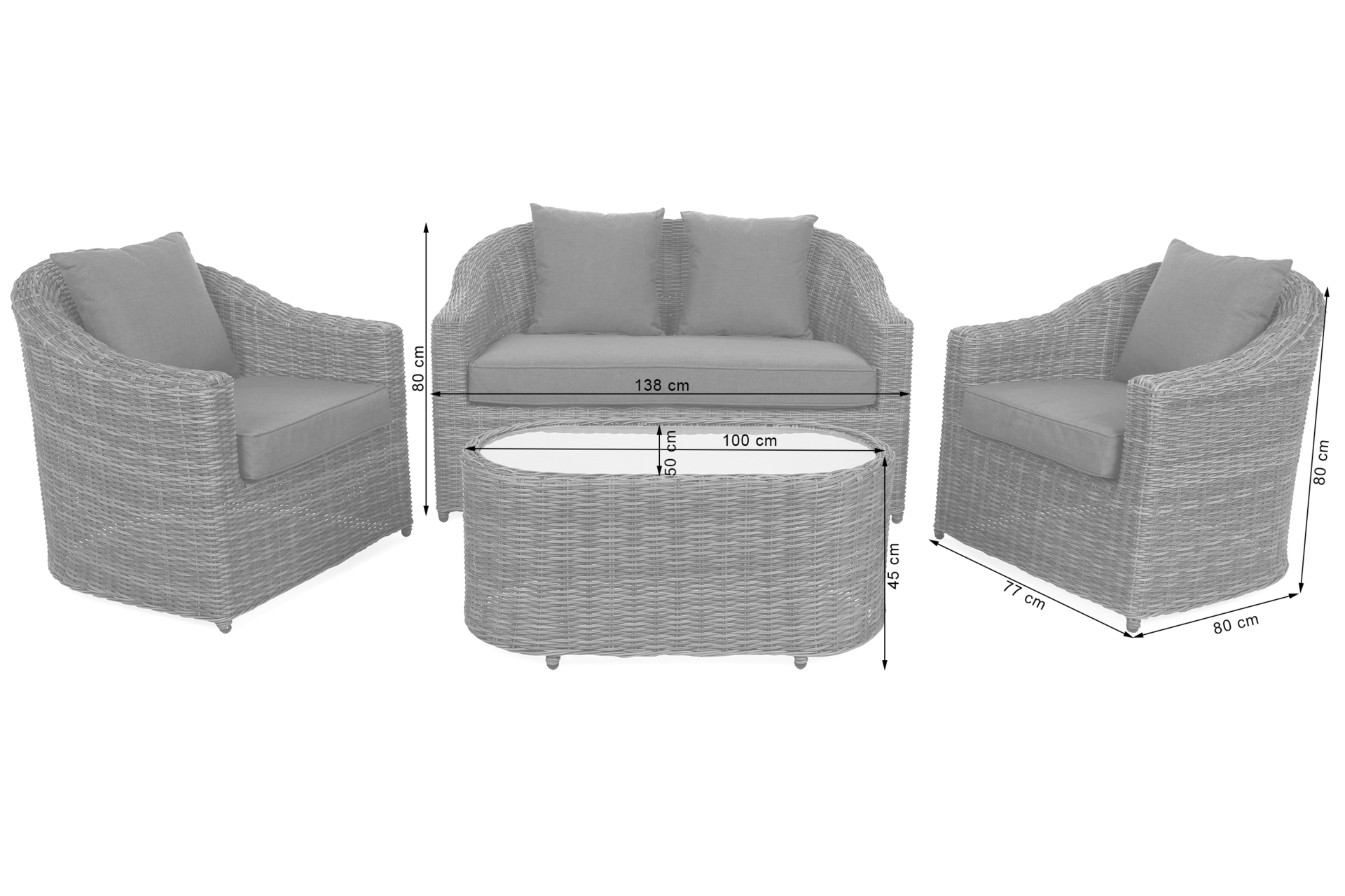 Meble ogrodowe technorattanowe Modena Grey / Grey Melange