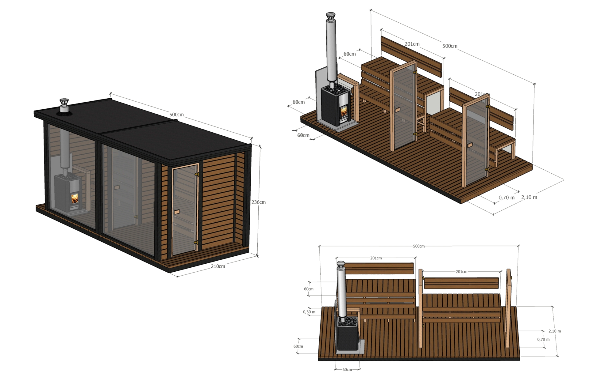 Sauna fińska zewnętrzna TerModula 500 x 210 cm z szatnią