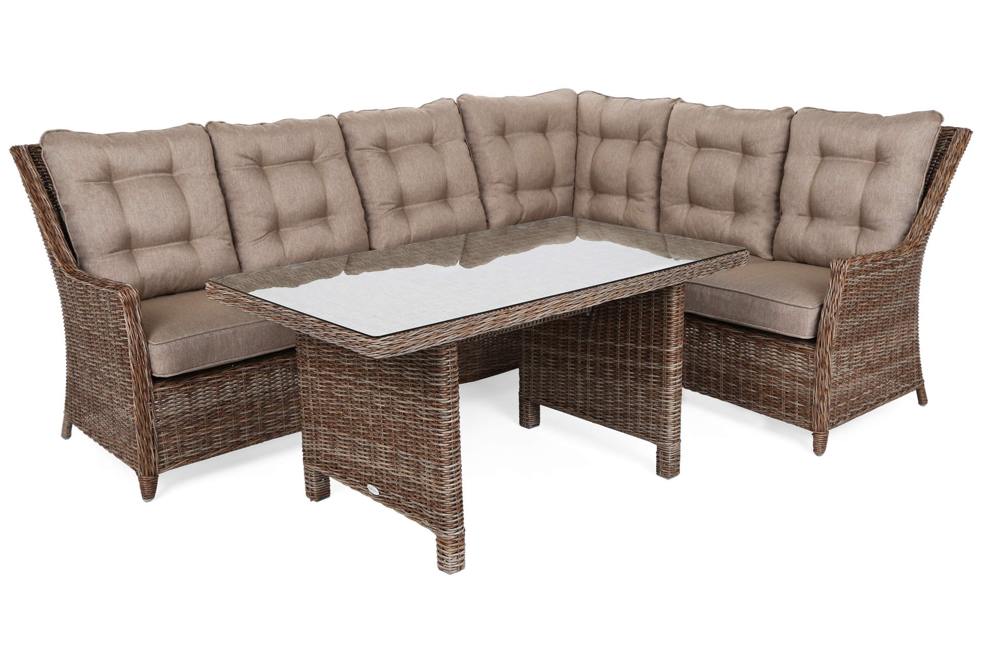 Narożny zestaw mebli ogrodowych prawy Alicante Ginger / Brown Melange z pufami - dla 9 osób Narożny zestaw mebli ogrodowych prawy Alicante Ginger / Brown Melange z pufami