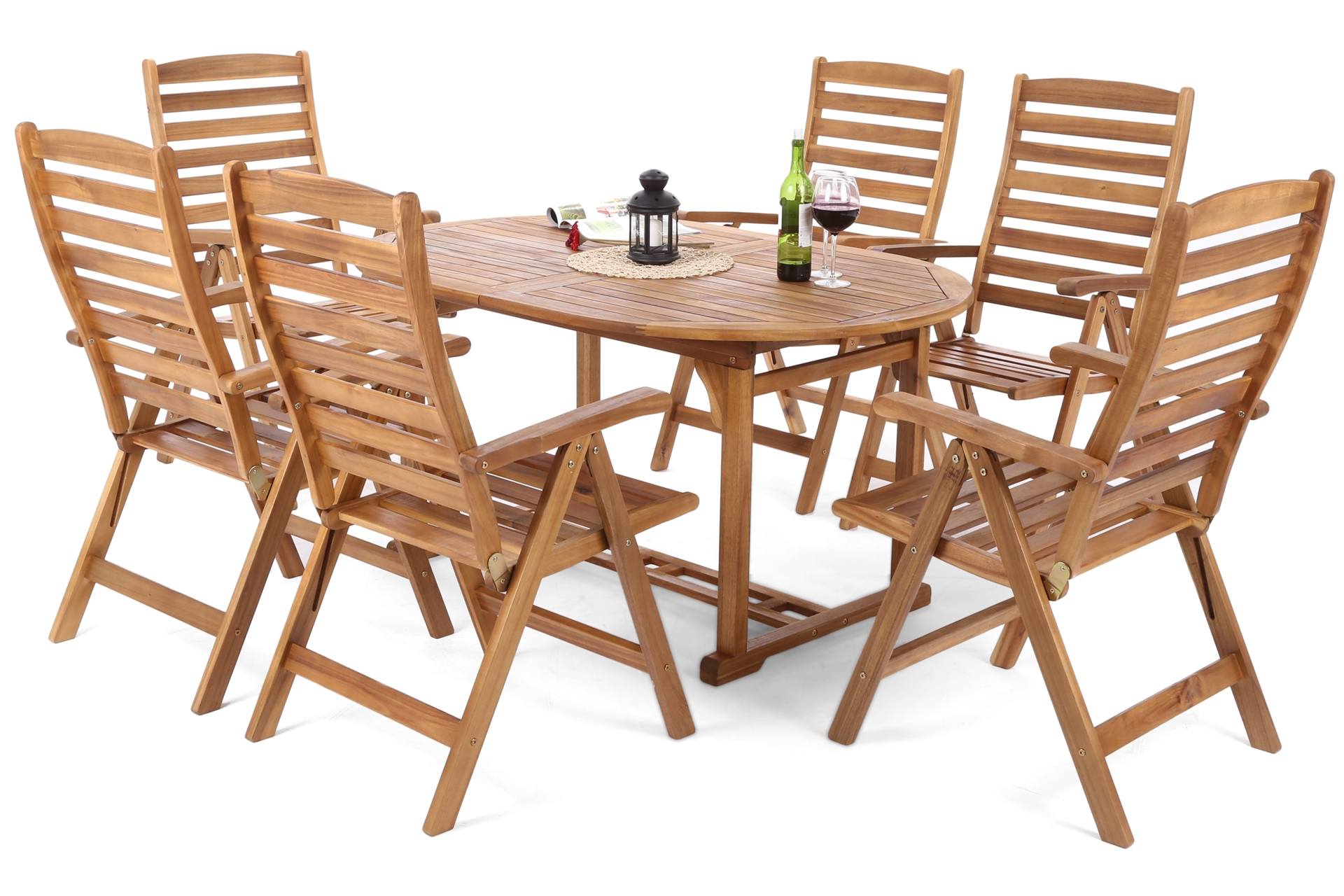 Meble ogrodowe drewniane Akacja Oval 150+50 cm 6+1