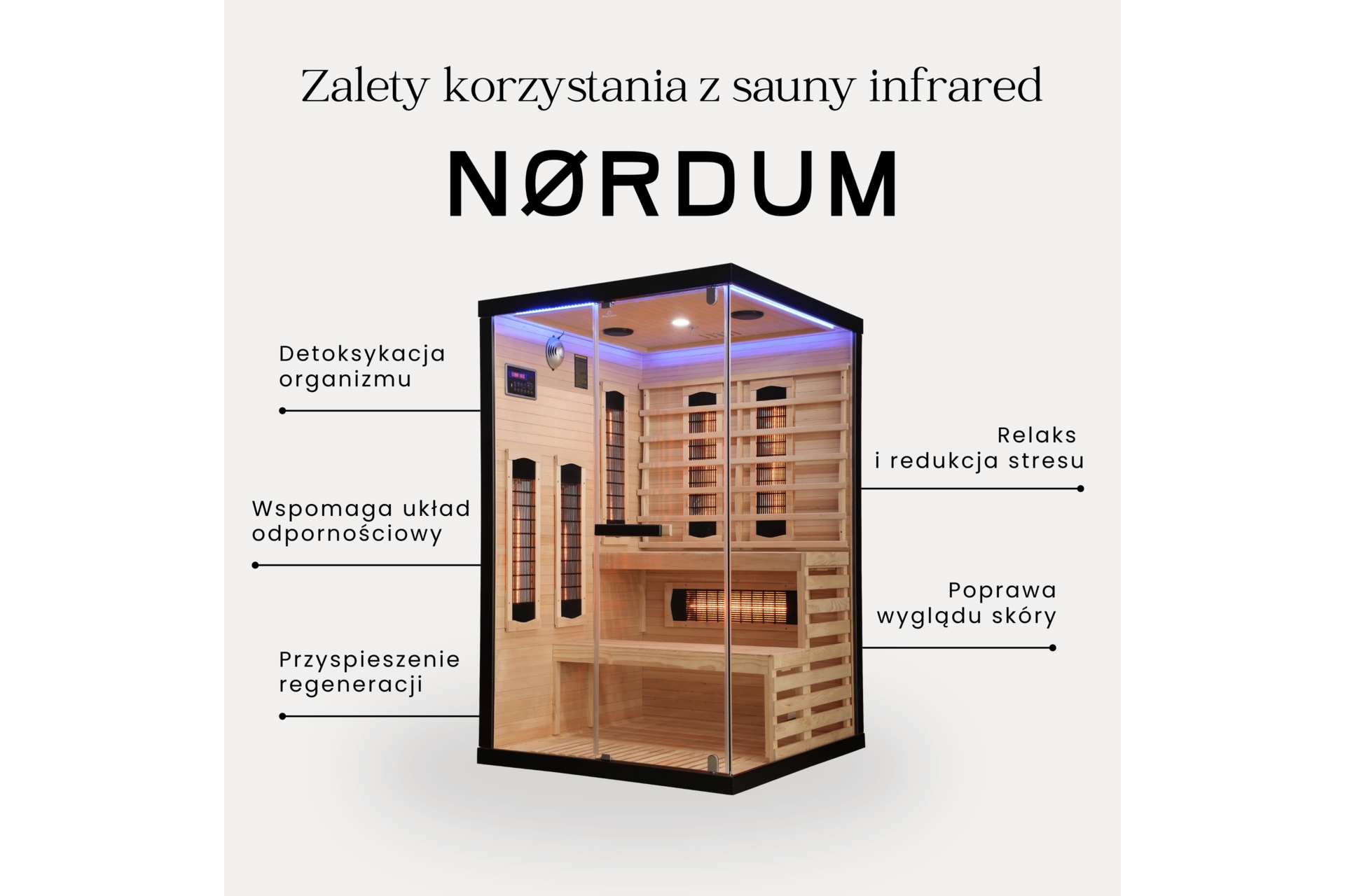 Sauna infrared Nordum Solea 3-osobowa biała - z panelami solnymi Sauna infrared Nordum Solea 3-osobowa biała