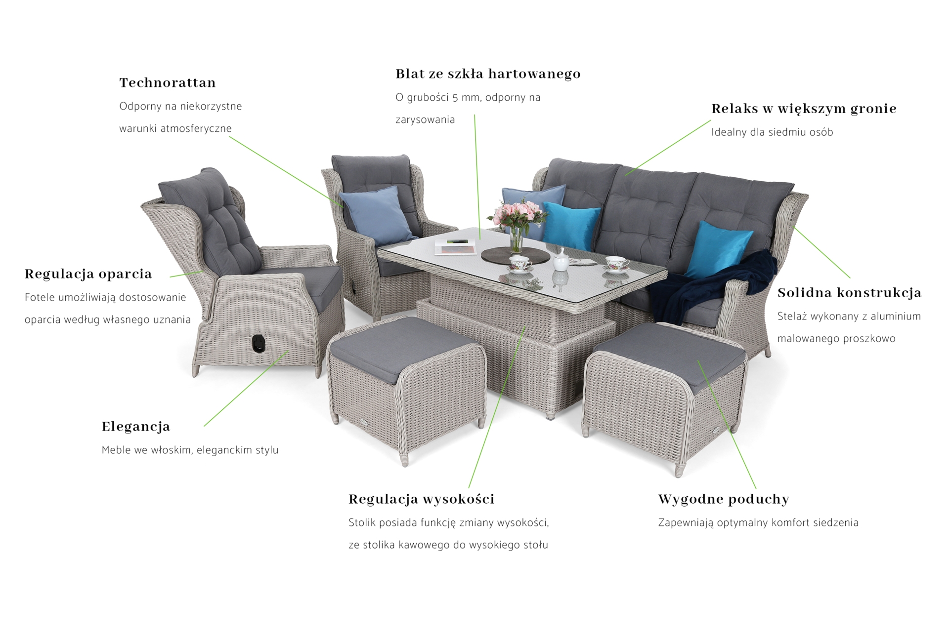 Meble ogrodowe technorattanowe Memfis White / Grey