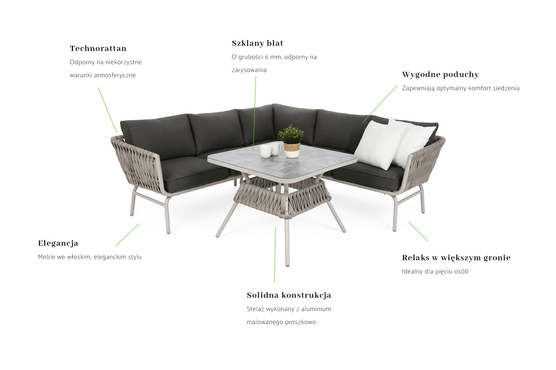 Narożnik ogrodowy technorattanowy Tasos Cream / Grey Melange