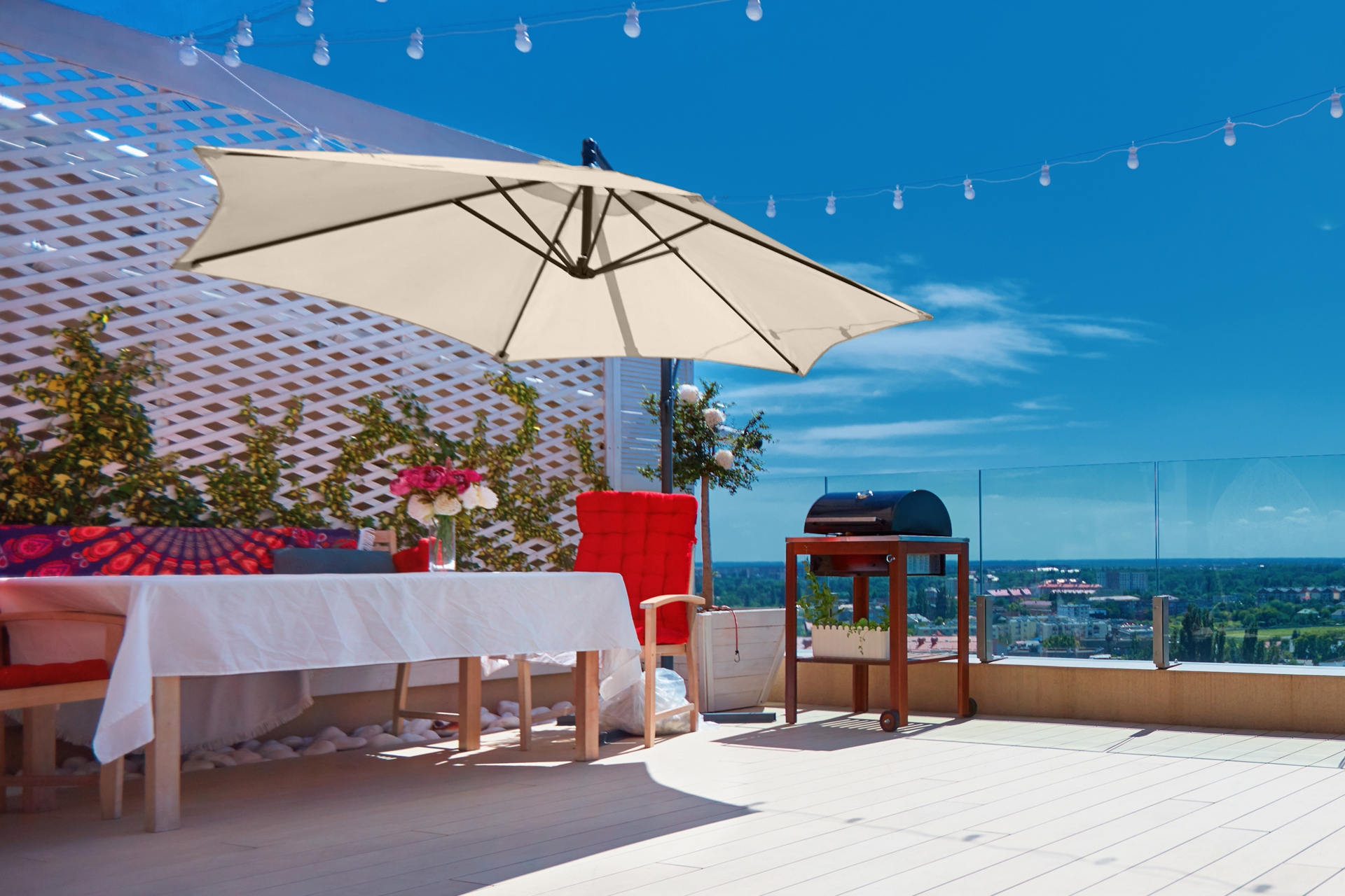 Parasol ogrodowy Malabo 300 cm Grey / Ecru z podstawą