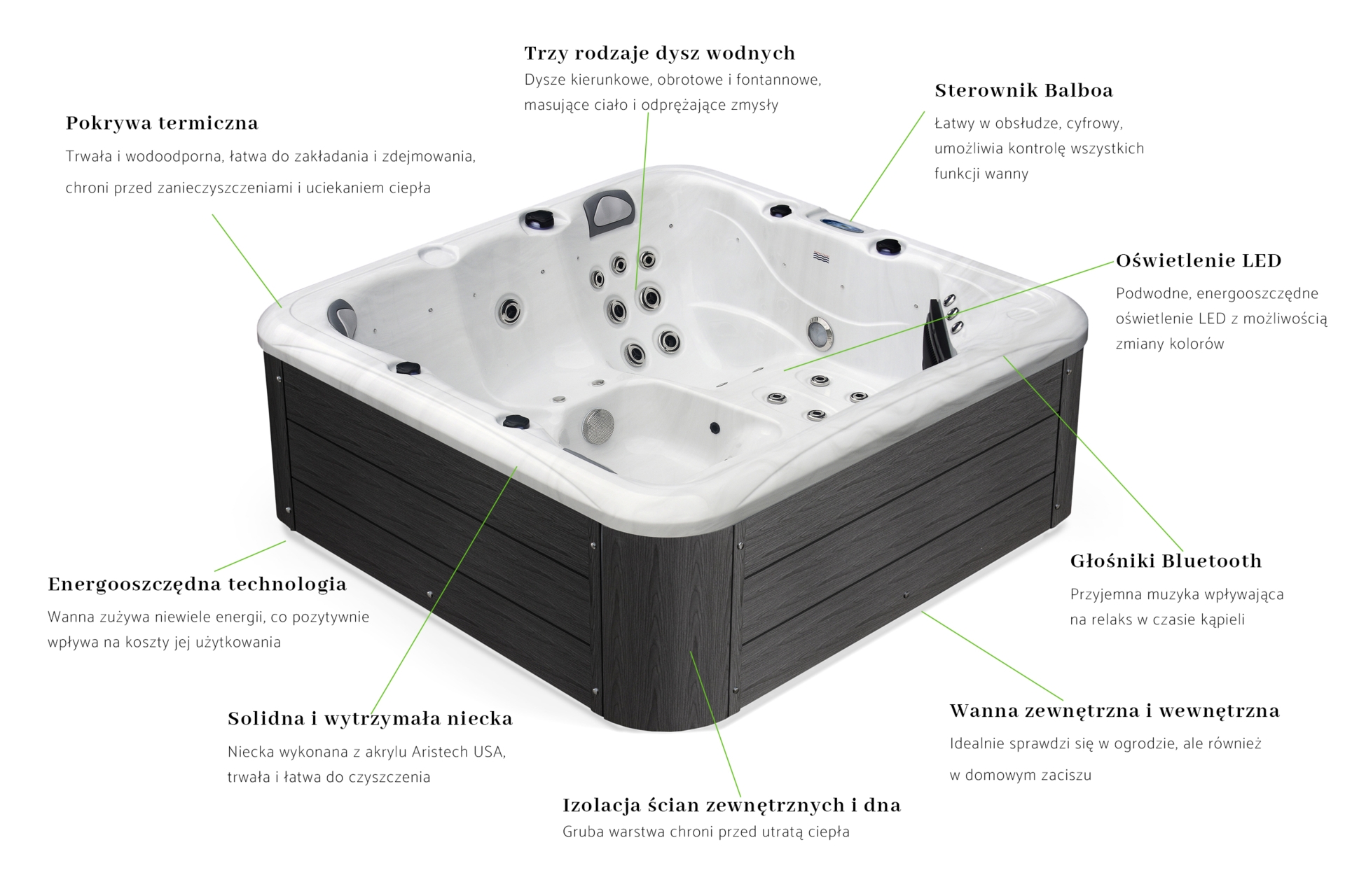 Wanna ogrodowa z hydromasażem Aquess Zenya 3201 5-osobowa