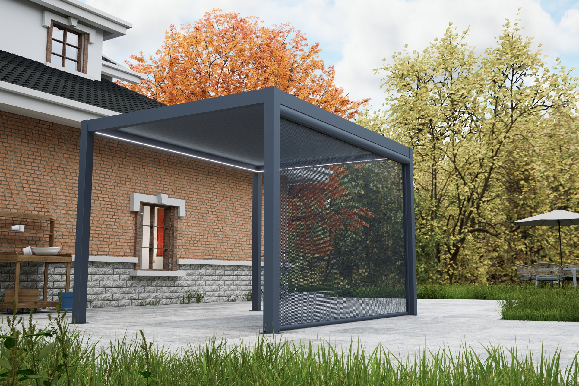 Pergola ogrodowa elektryczna Schatler Nova Lux Alu 8x4 m z oświetleniem LED