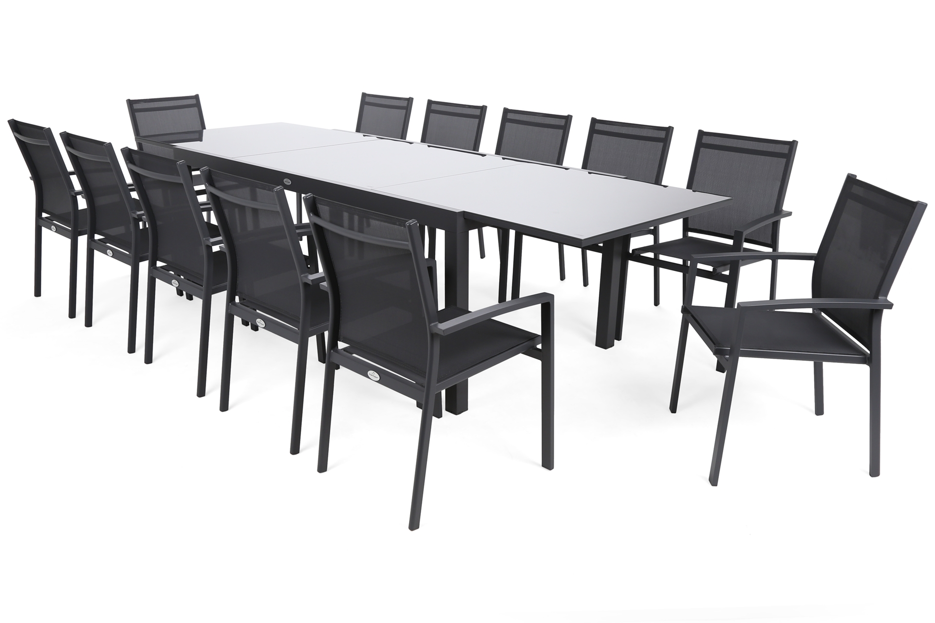 Meble ogrodowe aluminiowe Ontario 200+100 cm Grey / Light Grey Bolonia Grey / Window Grey 12+1 - szare - dla 12 osób Meble ogrodowe aluminiowe Ontario 200+100 cm Grey / Light Grey Bolonia Grey / Window Grey 12+1