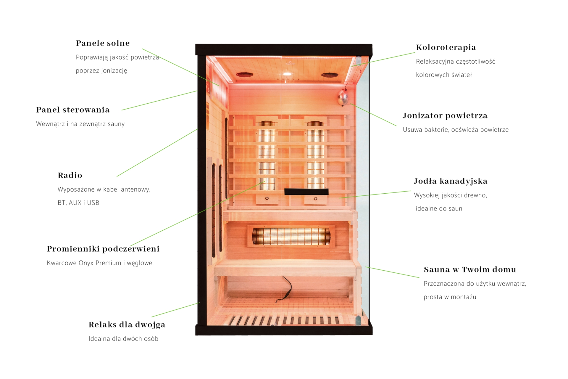 Sauna infrared narożna Nordum Pure 2-osobowa czarna